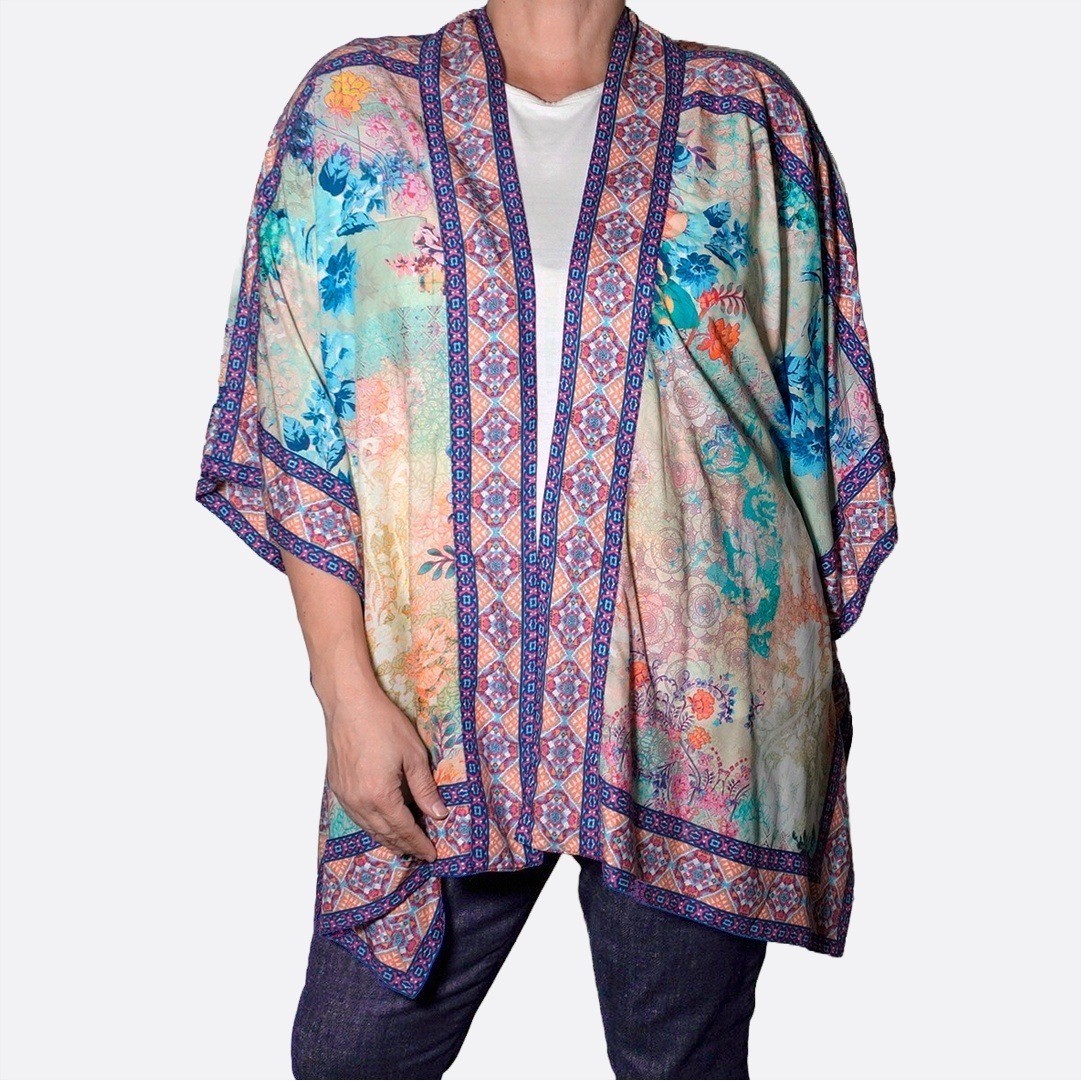 Tolani Raelyn Floral 100% Modal Kimono Wrap Plus 1X 2X 3X Art to Wear Boho NWT