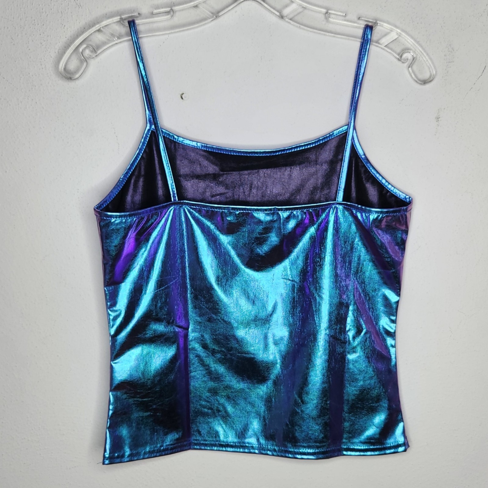 AllegraK NWT XS Tank Top Metallic Club Glam Rave Shiny Party Festival Blue Purpl