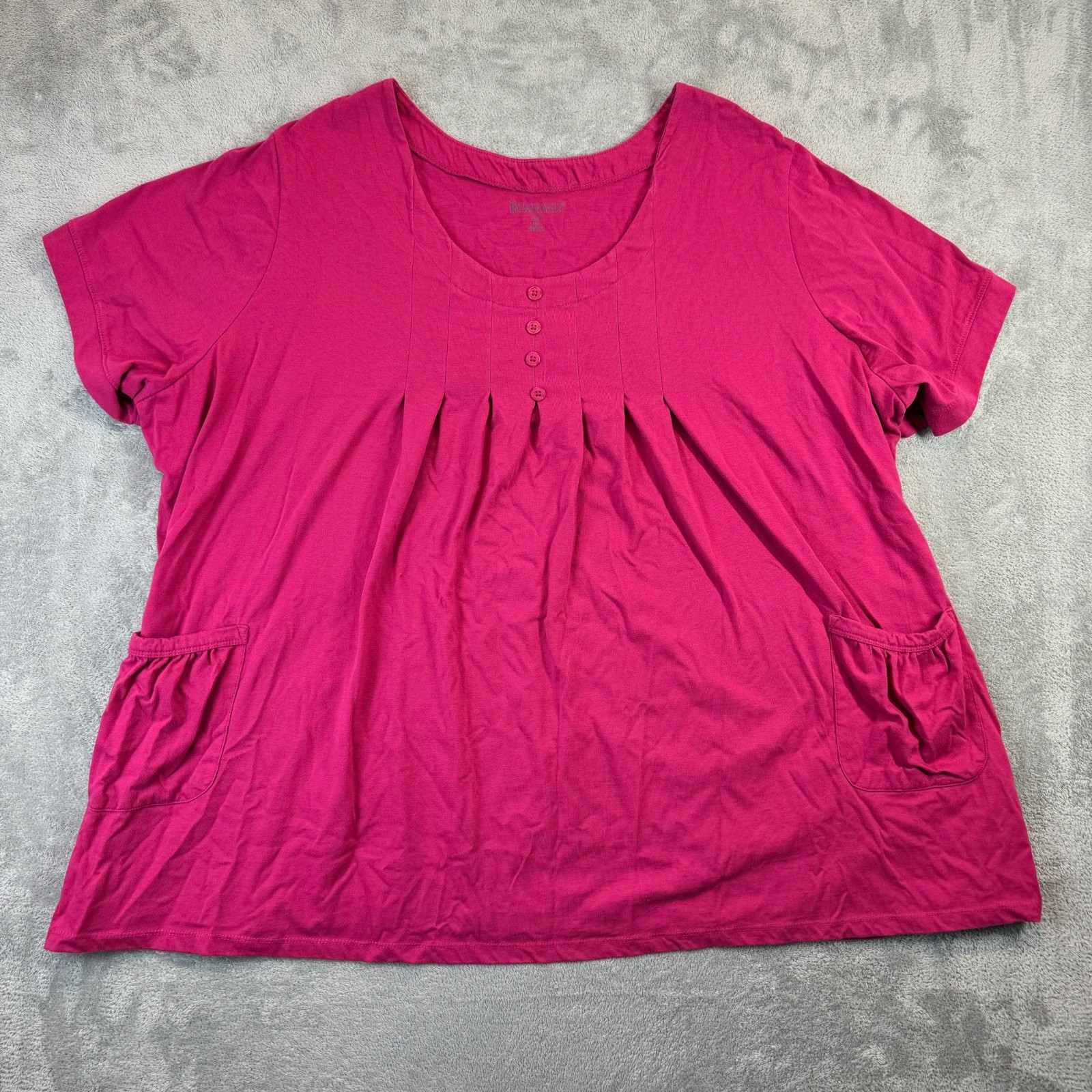 Roaman’s Womens Shirt 5X 38/40 Pink A-Line Swing Top Short Sleeve Pockets Summer