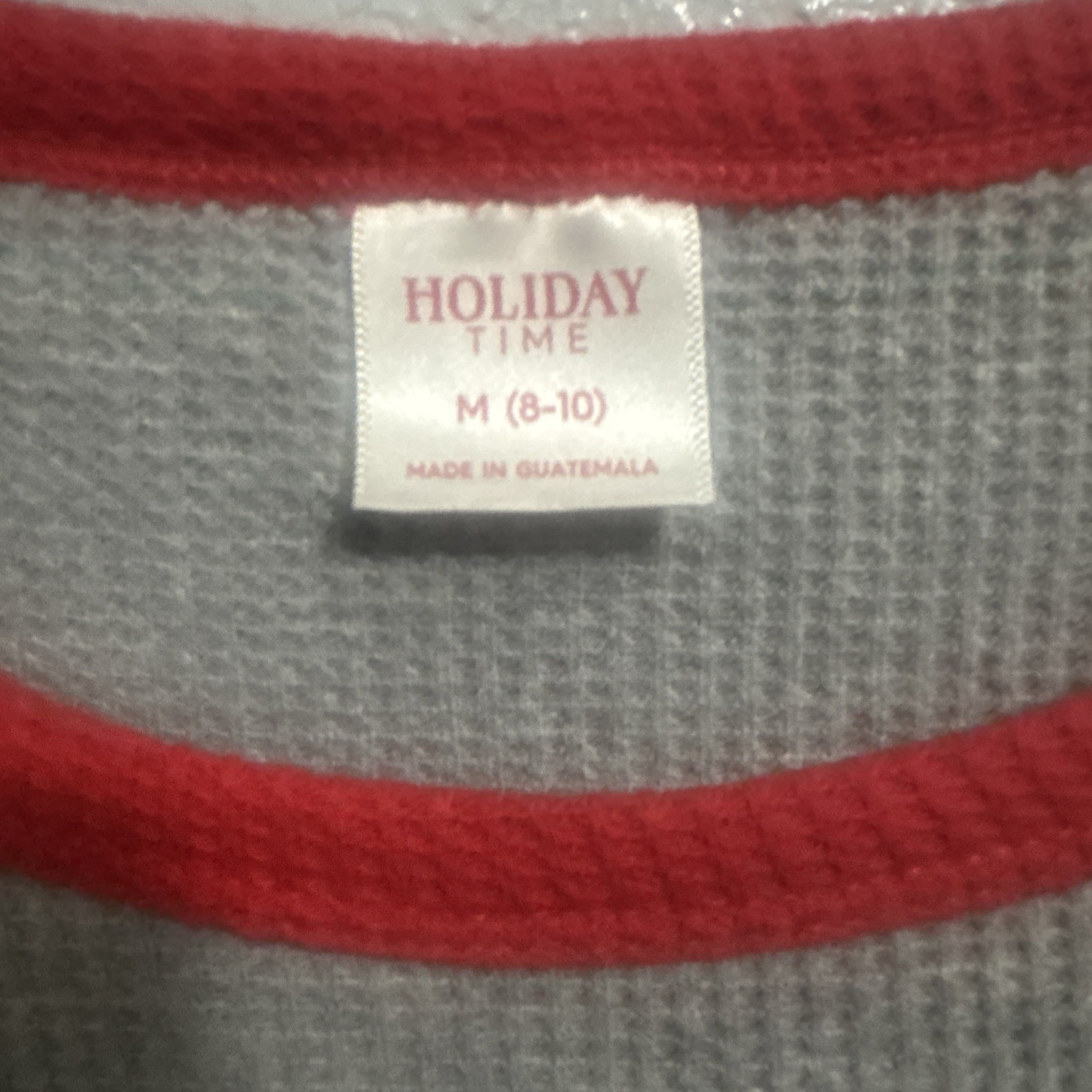 Holiday Time Womens M 8-10 Red Gray Happy Holidays Graphic Thermal Waffle Top