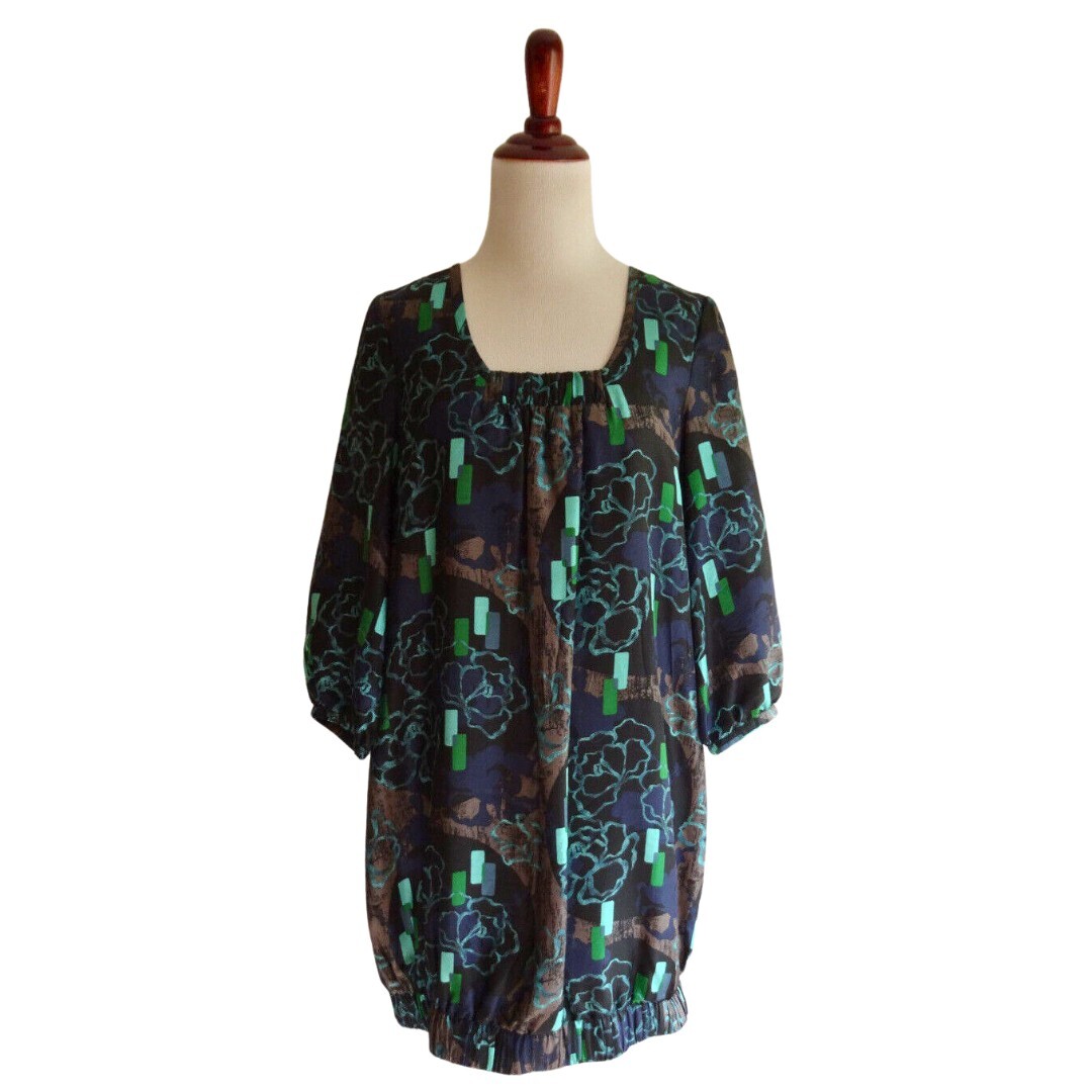 Classiques Entier 100% Silk Retro Geo Pop Art Shift Bubble Dress Tunic Top – S