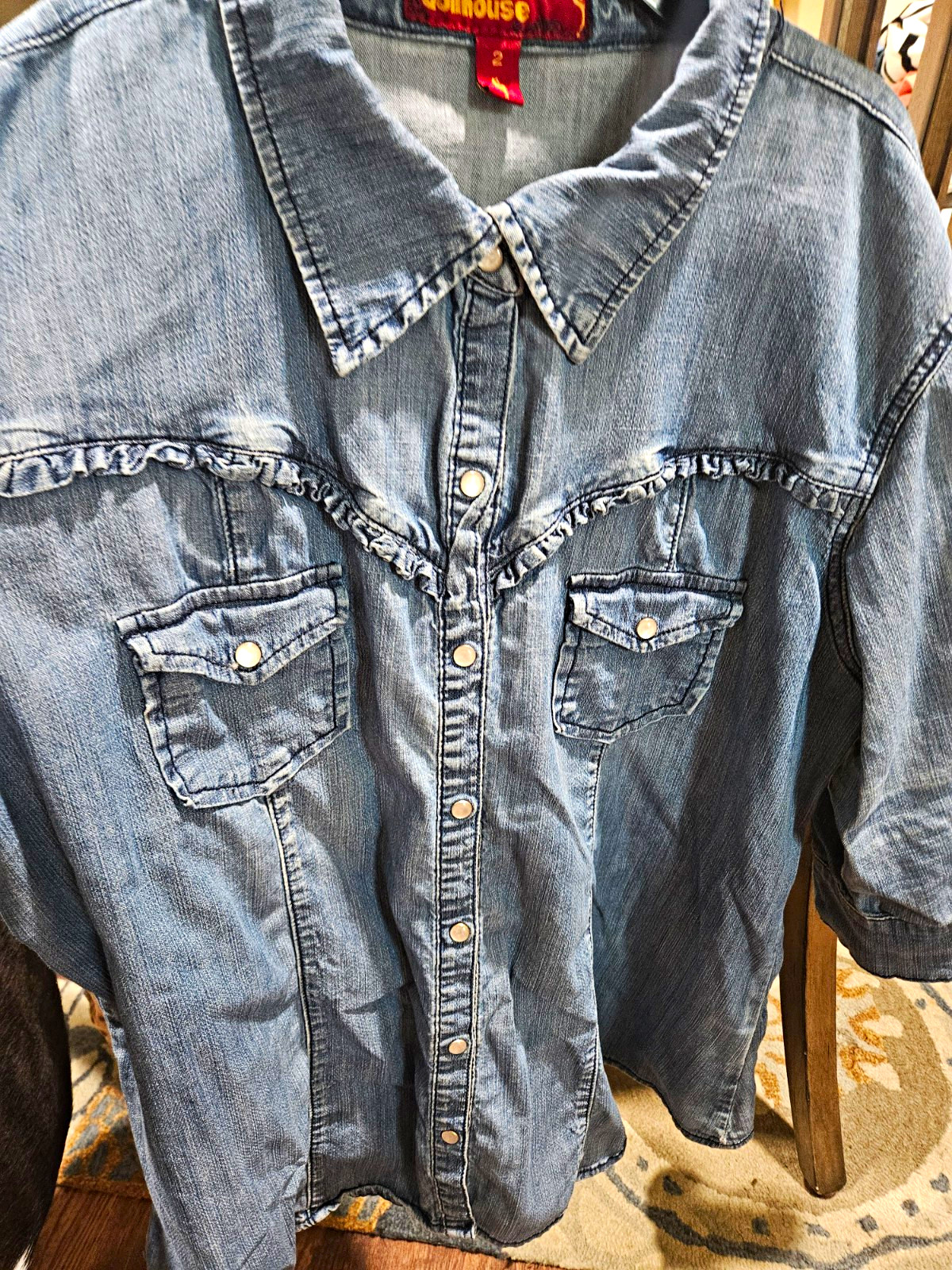 Dollhouse Blue Denim Button-Front Collared Button-Up Shirt Top Women’s Size 2