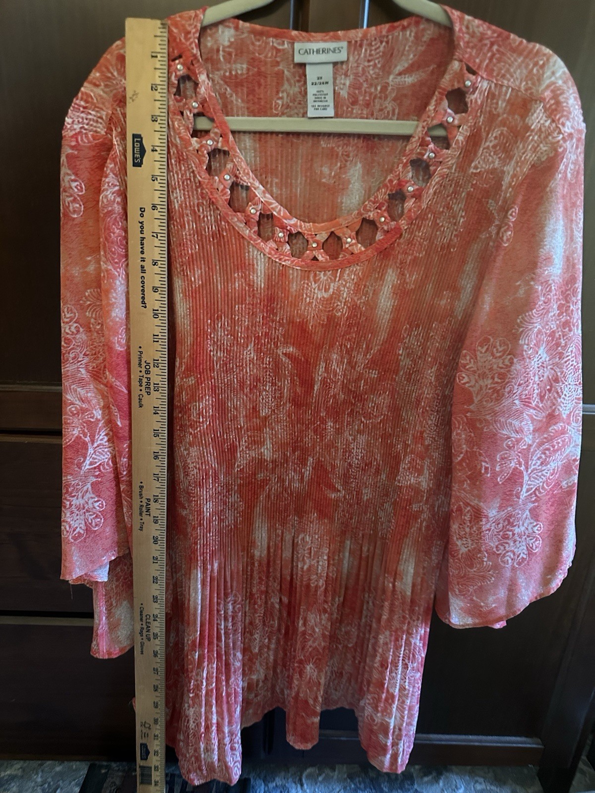Catherines Women’s Plus 2X 22/24 peach print 3/4 Scoop Pullover tunic length