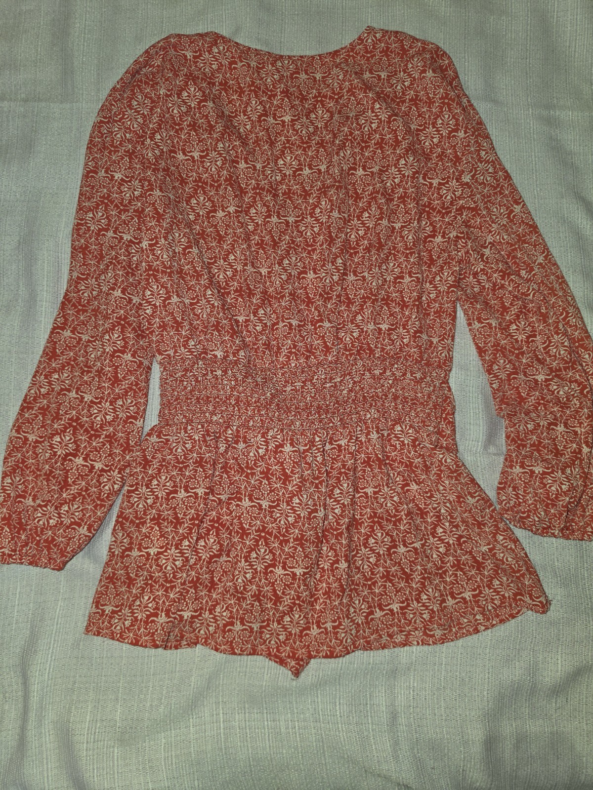 Max Studio Red/White Floral V-Neck Long Sleeve Blouse Elastic Waist M