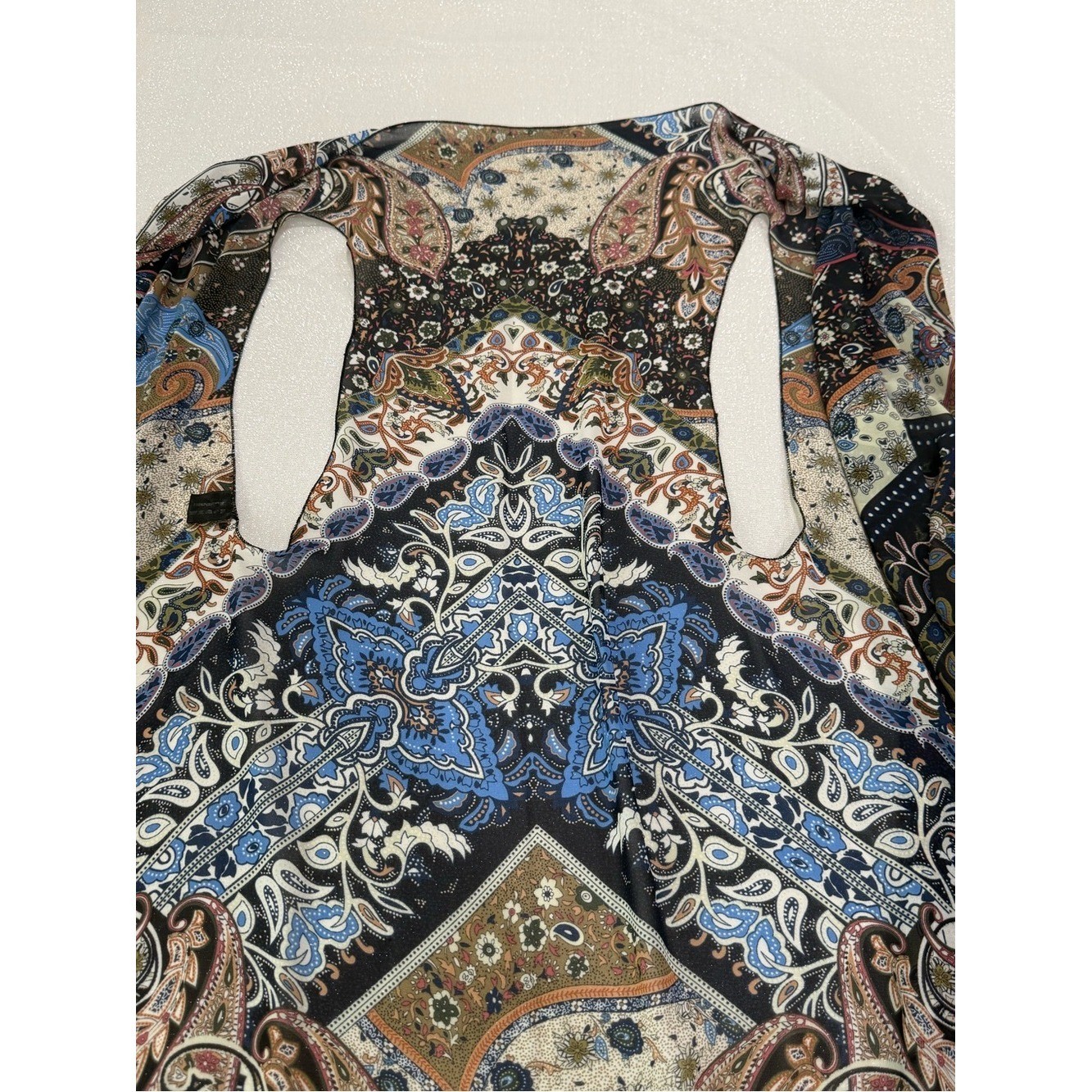 Boho Floral Patchwork Sleeveless Drape Vest – Neutral Multi Color Womens S/M