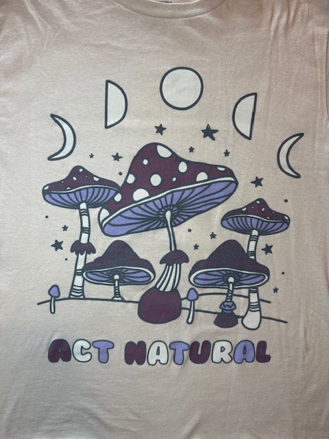 Bowery Mushroom Act Natural Fungi Moon Phase T Shirt SML Womens Mens Tan