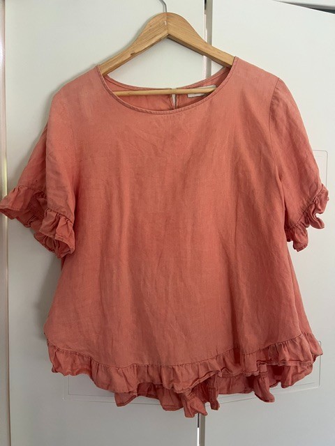 Worthier Terracotta 100% Linen Top Size S / M Relaxed Fit Short Sleeve