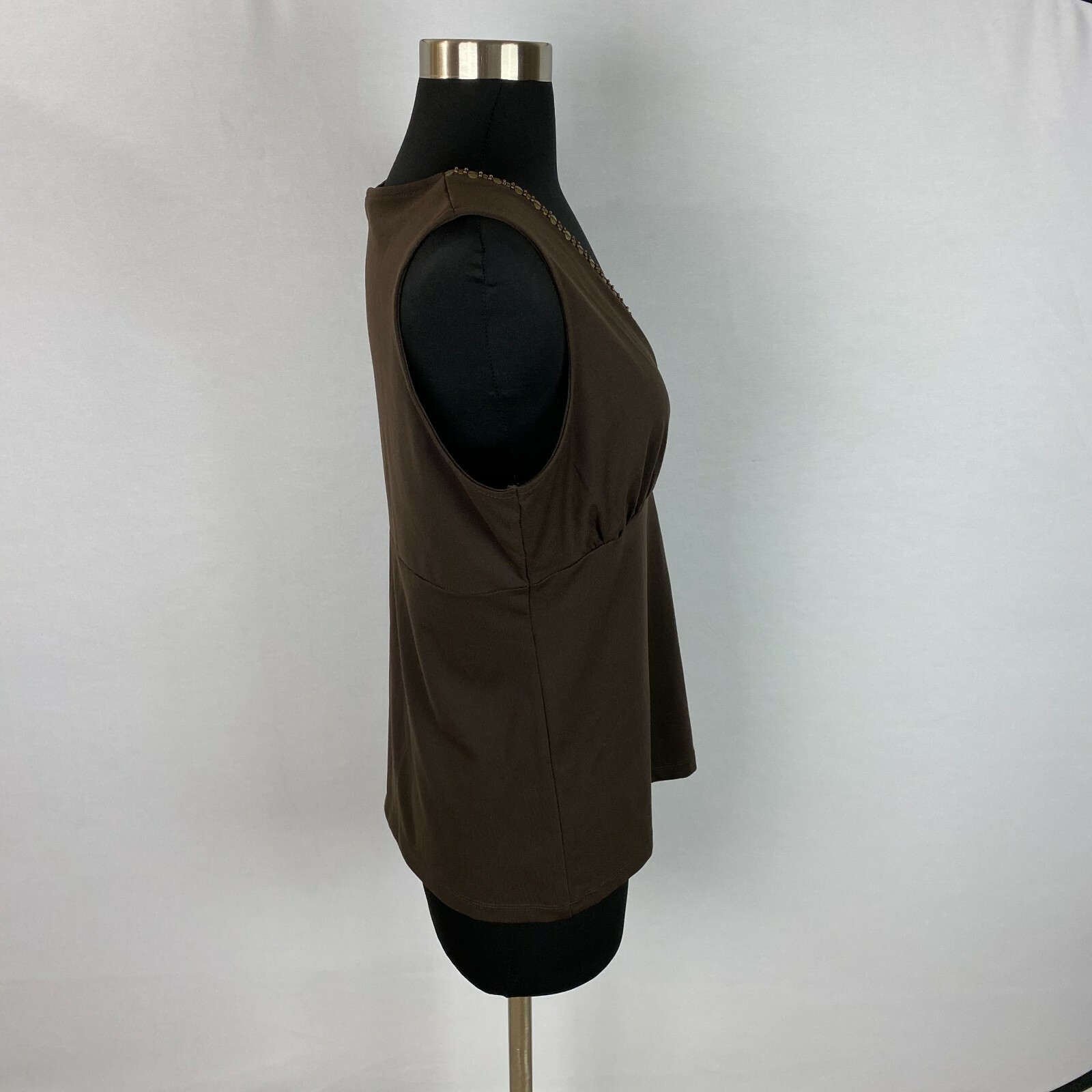 New York & Co Sleeveless Top Womens Brown Beaded Accented M