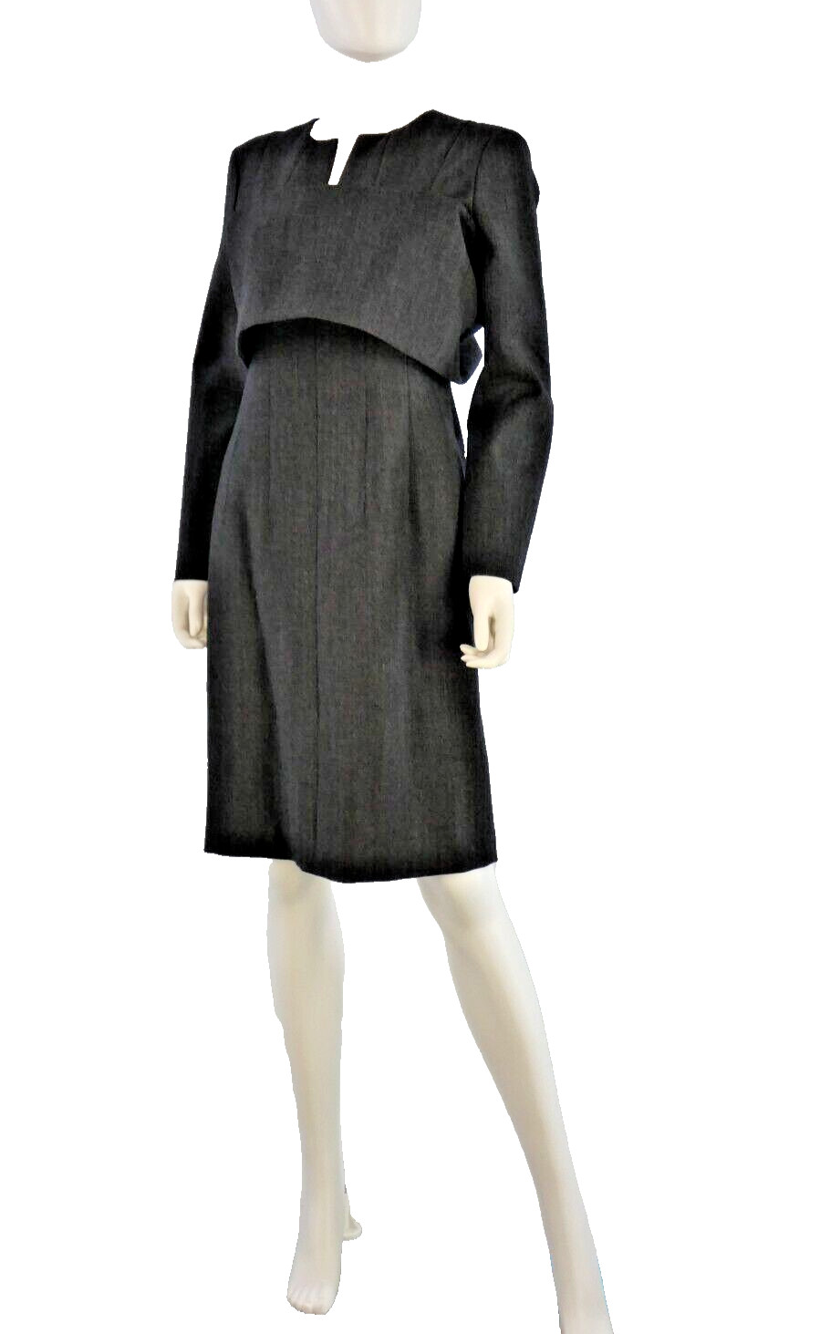 Jil Sander Dress Structured Back Overlay Vintage 1990s Charcoal Grey 40 UK 12 14