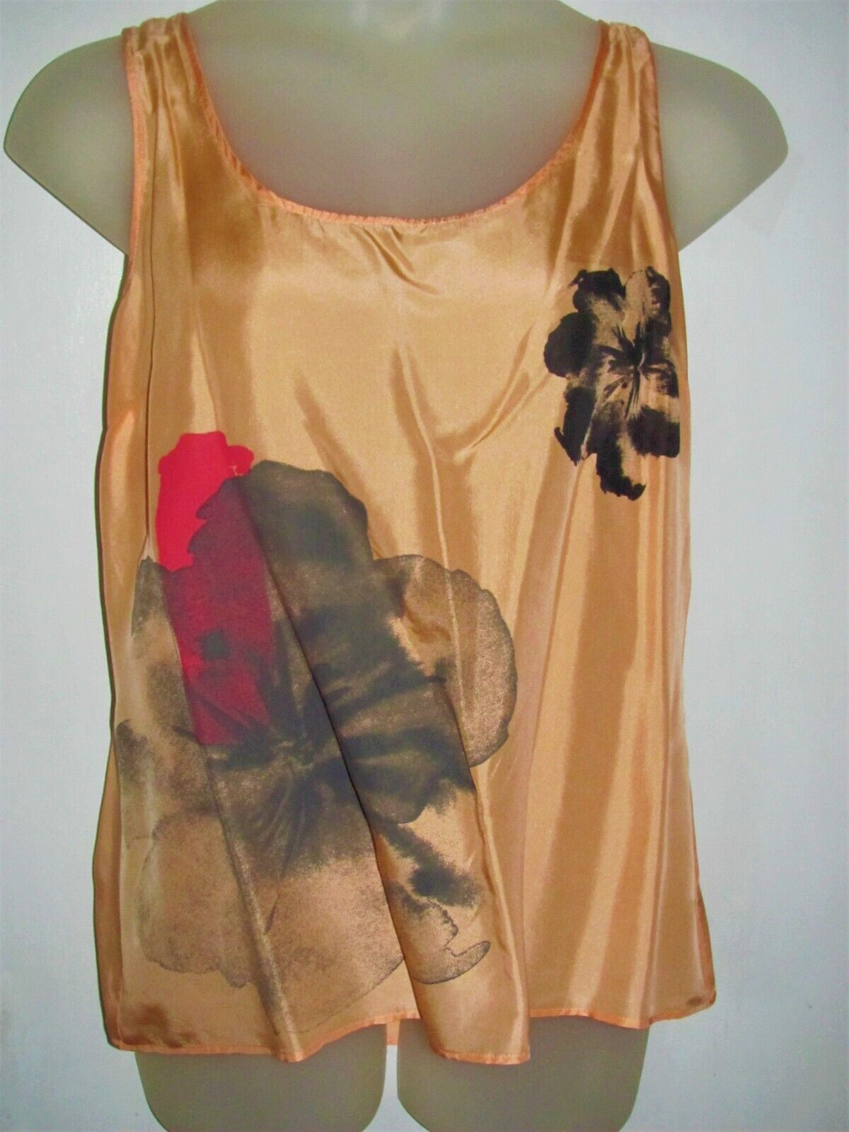 NWT $39 NEW YORK CO Orange Floral 100% SILK Lt Weight Tank Top S