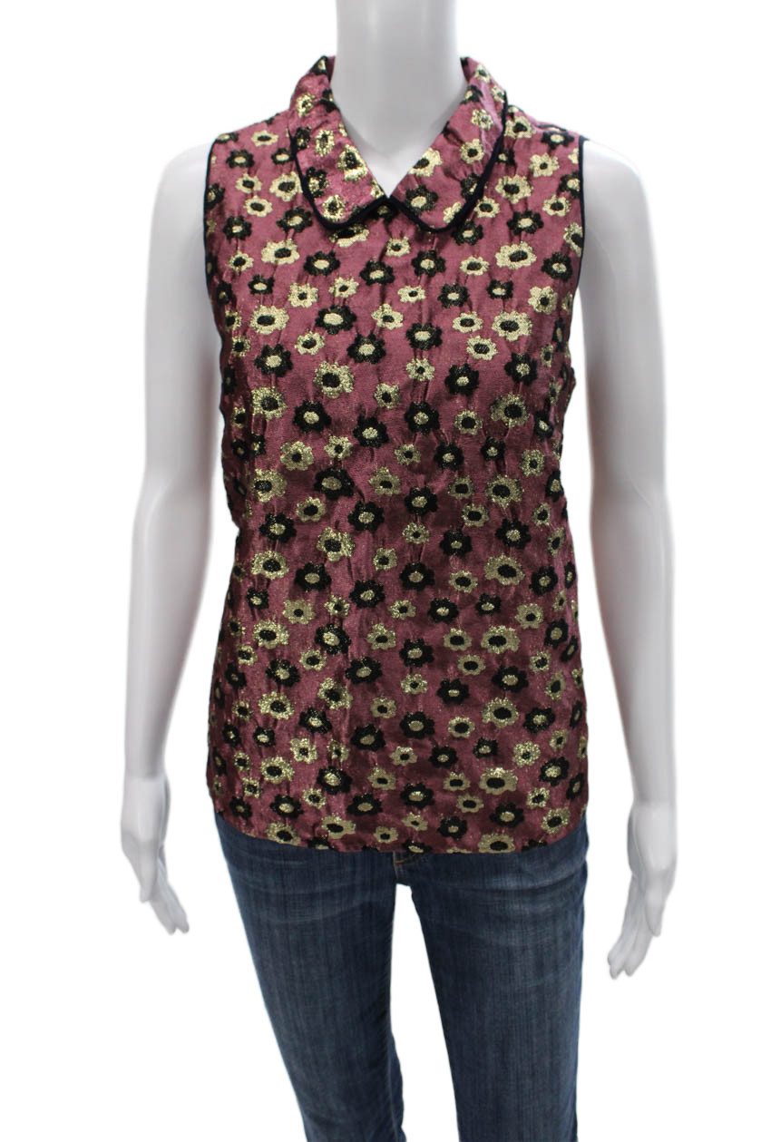 J Crew Collection Womens Floral Wool Sleeveless Blouse Multicolor Size 10