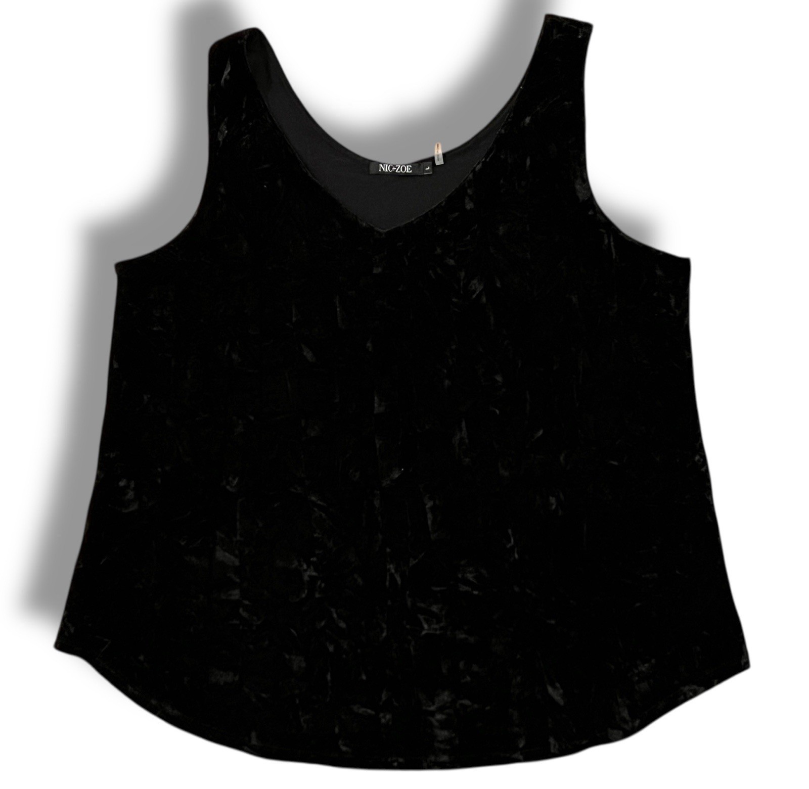 Nic + Zoe Womens Sz Large Black Onyx Crushed Velvet V-Neck Sleeveless Tank Top
