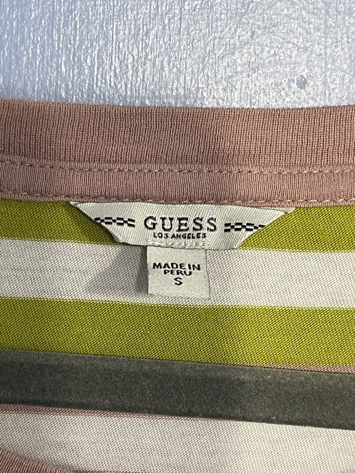 Guess Short Sleeve Striped T-Shirt Size S Green White Brown