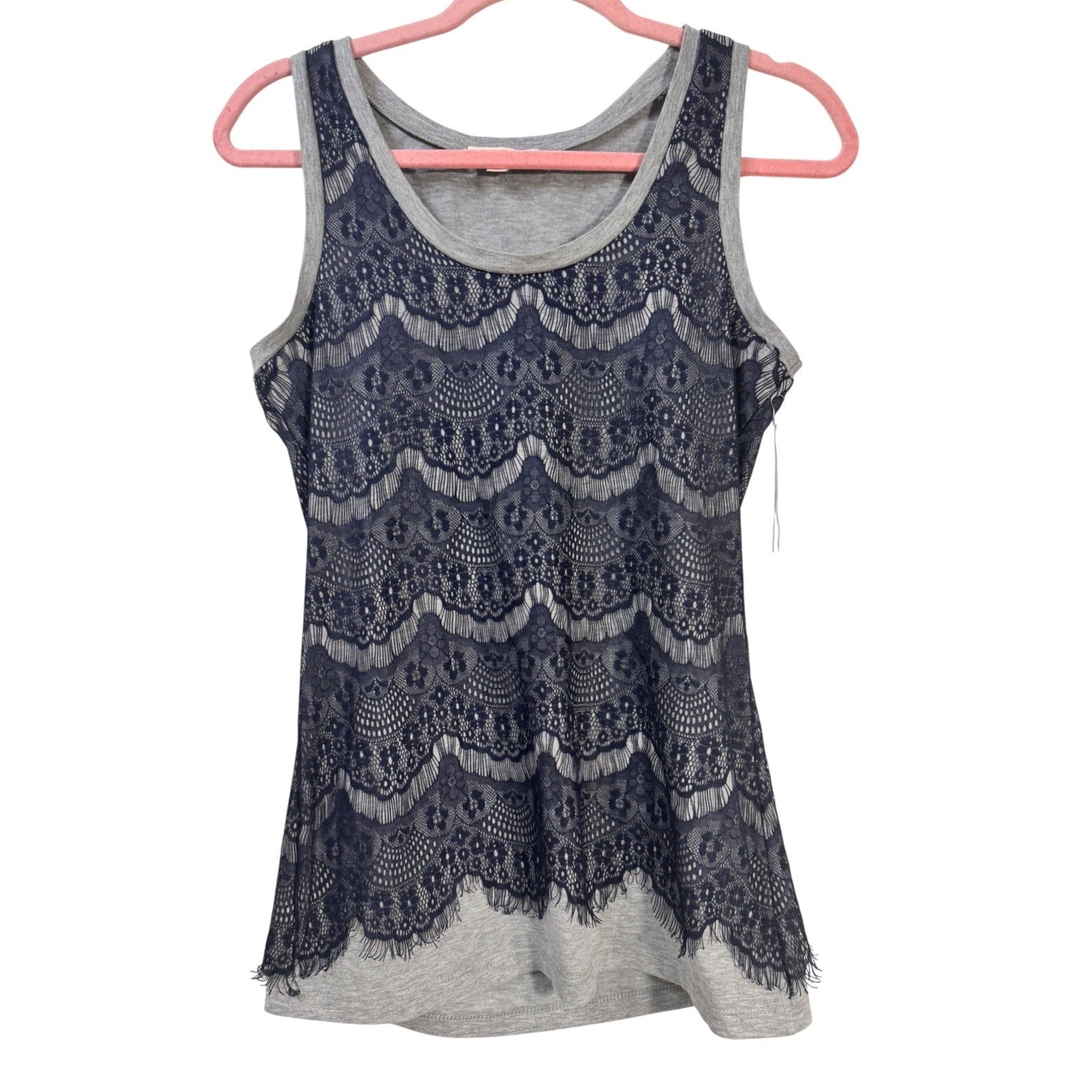 Cotton Candy NWT Navy Lace Overlay Gray Tank Top Women’s M Casual Chic Festival