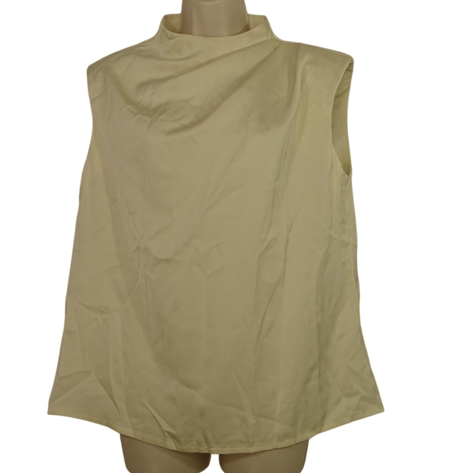 Shein Sleeveless Pleated Mock High Neck Top Women Size L 8 10 Tan Zipper Closure