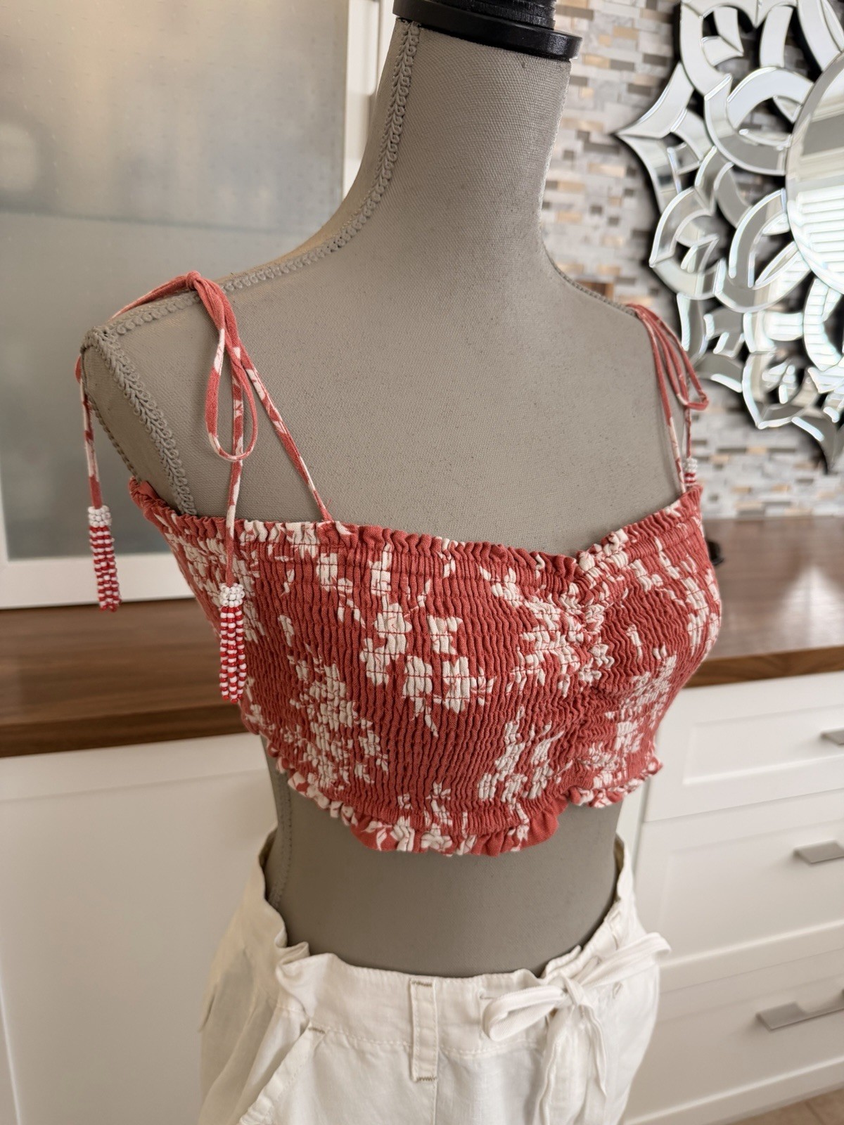 House of Harlow 1960 Boho-inspired Beaded Festival Sweetheart Crop Top – Size S