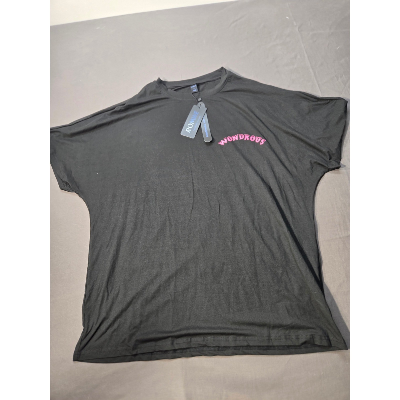 Romwe Wondrous Graphic Oversized Tee Black Pink Pin Up Heart Streetwear Large