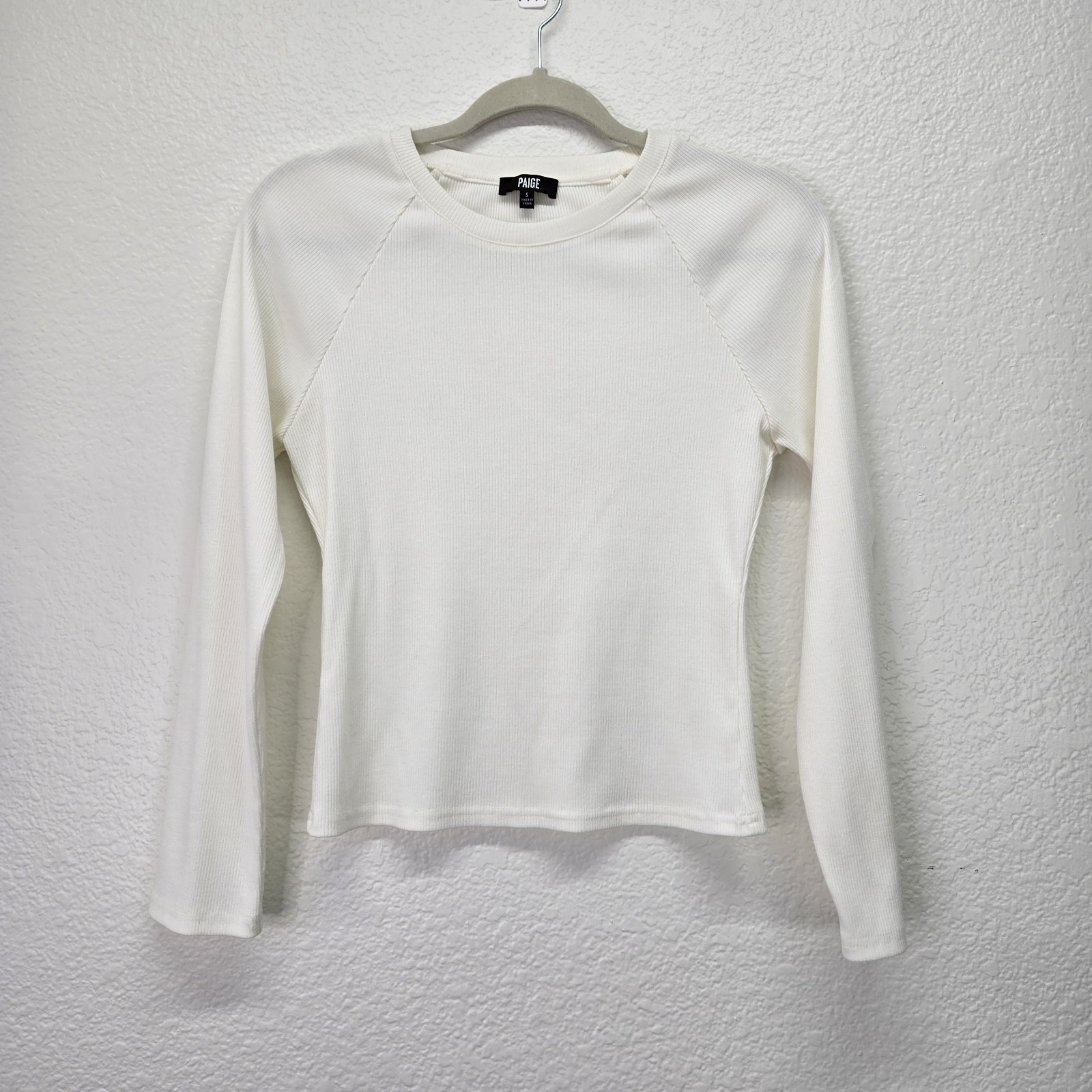 PAIGE Amren Ivory Ribbed Long Sleeve Top Raglan Crewneck Women’s Size Small