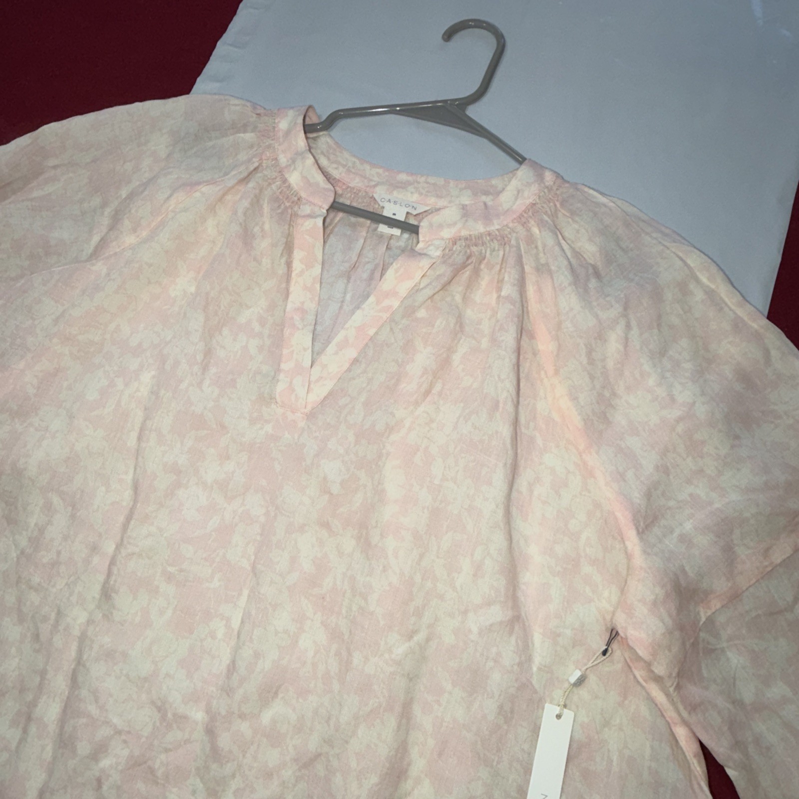 CASLON Pink Floral Blouse NEW women’s 2XL V Neck Pullover Tunic Flowy Cotton Top