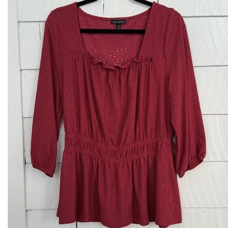 Lane Bryant Women’s 10/12 Square Neck Eyelet Peplum Blouse Romantic Cottagecore