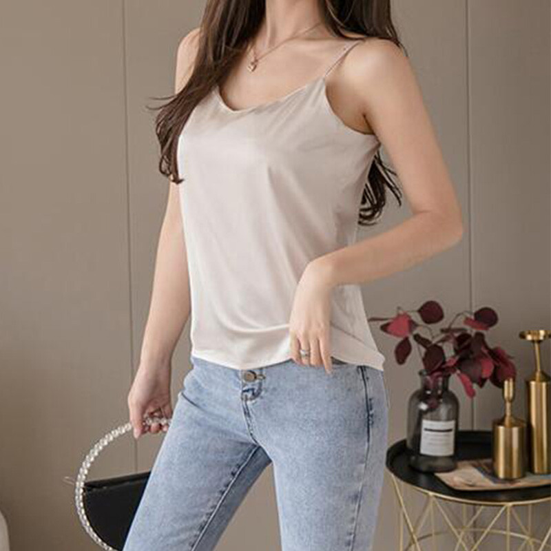 Womens Summer Sleeveless Tank Soft Satin Strappy Camisole Vest Casual Tops Solid