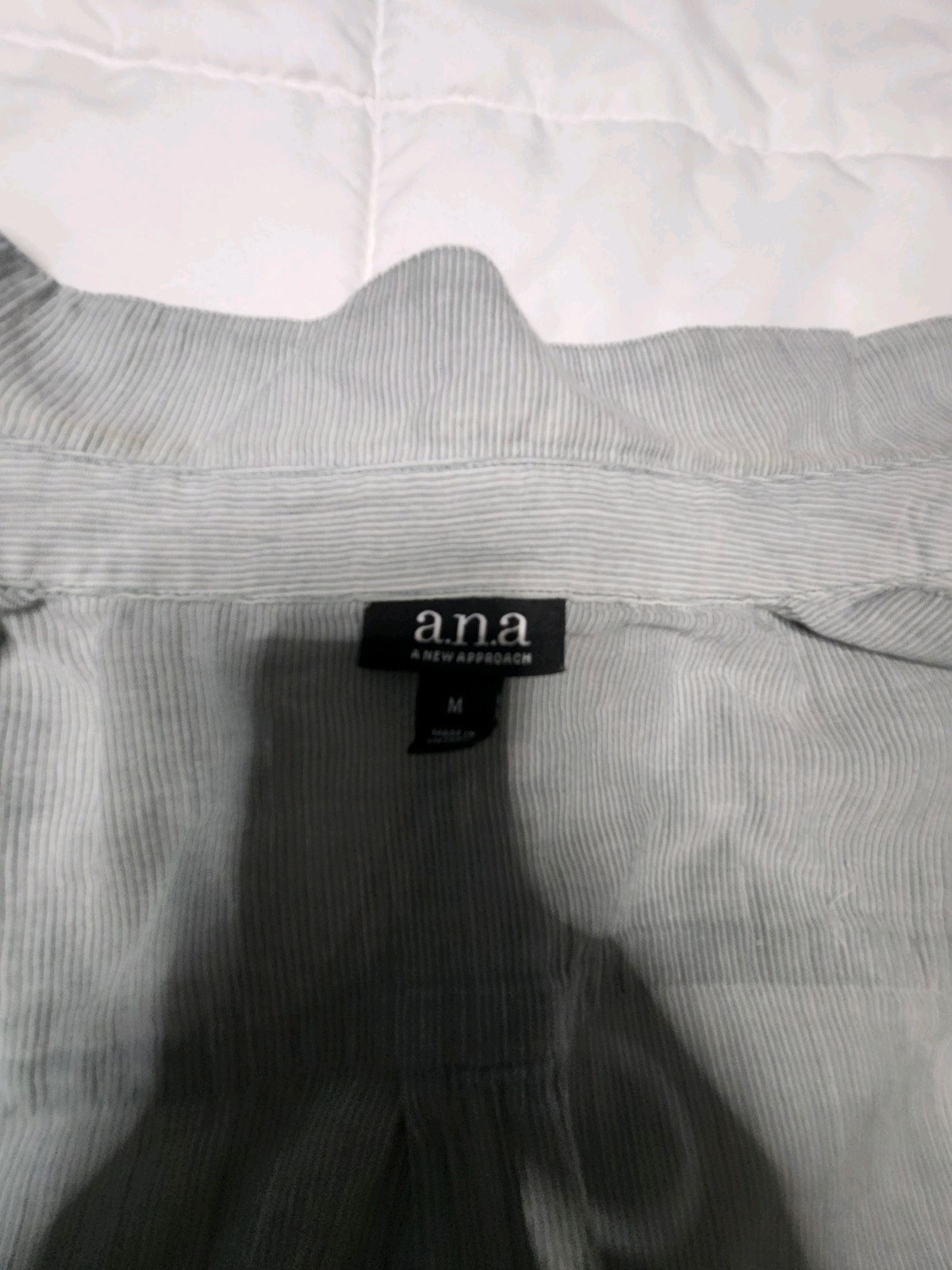 a.n.a Green Striped Woven Tunic Button-Up Collared Long Sleeve Drawstring M