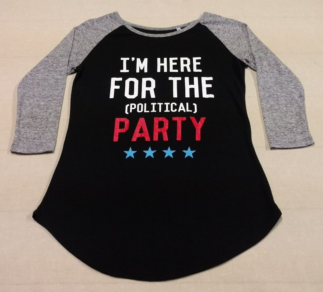 Women’s Ladies MIGHTY FINE Political Party 3/4 Sleeve Top Shirt Size Medium EUC