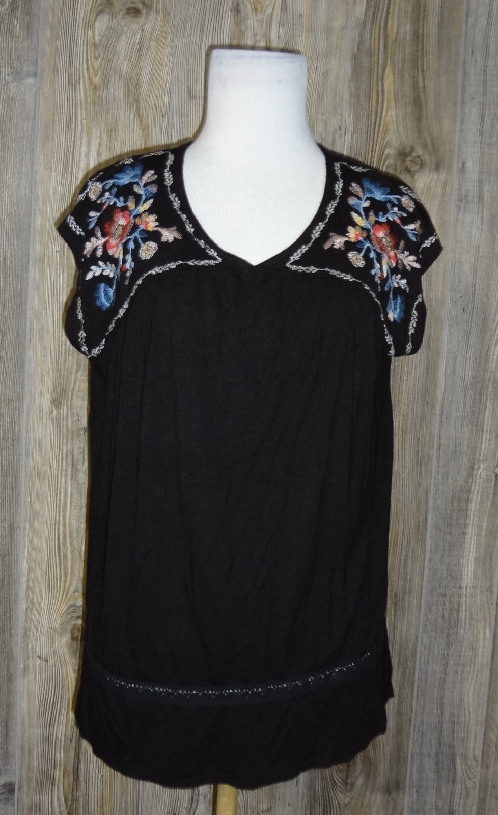 Knox Rose Blouse Womens Medium Black Sleeveless Boho Floral Embroidered