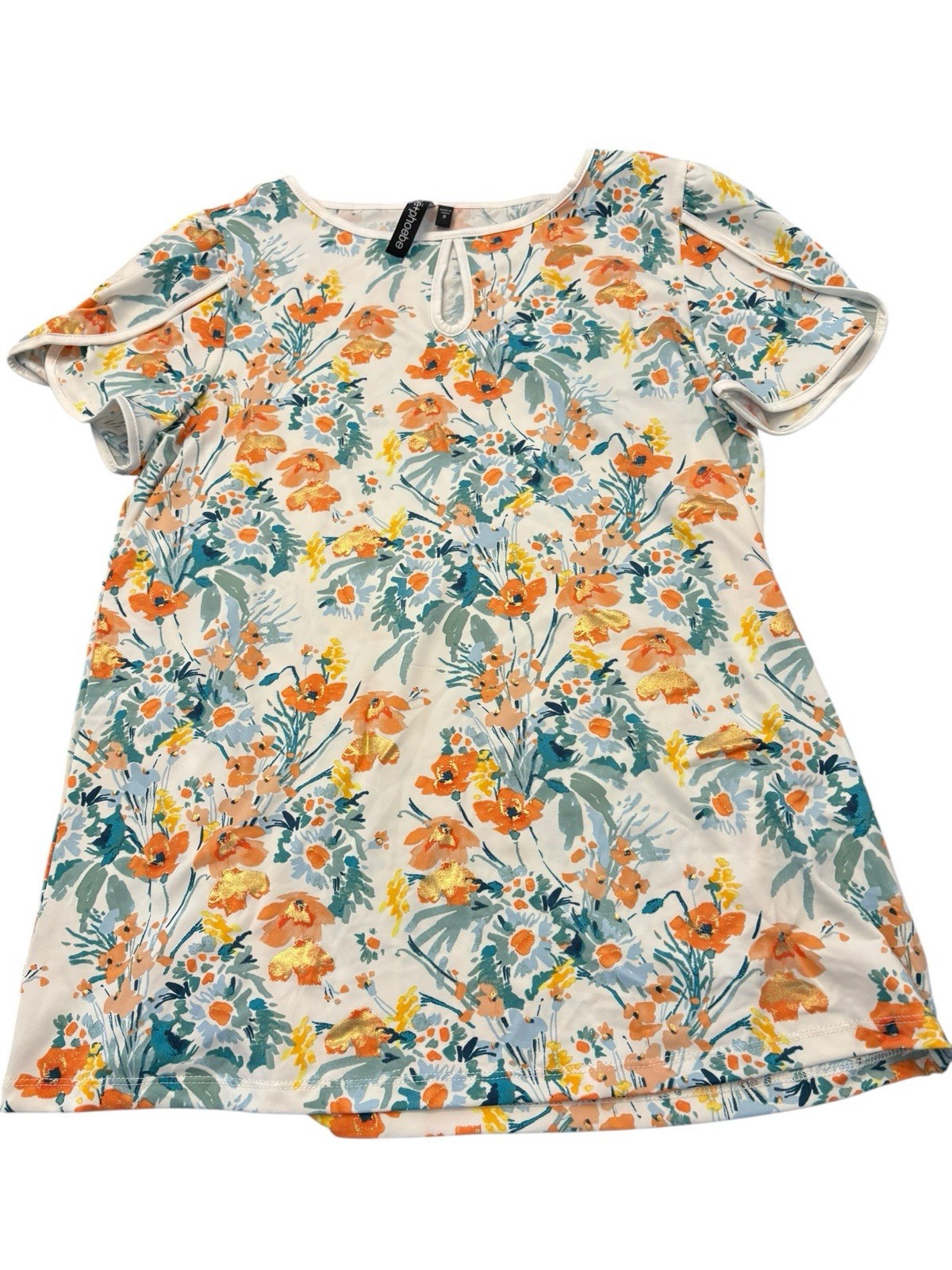 Zoe + Phoebe Gold Floral Print Top Short Sleeve Womens Small NEW Casual Summer