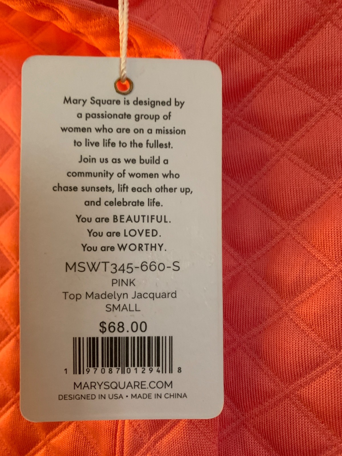 Mary Square Madelyn Jacard Pink Top Size S