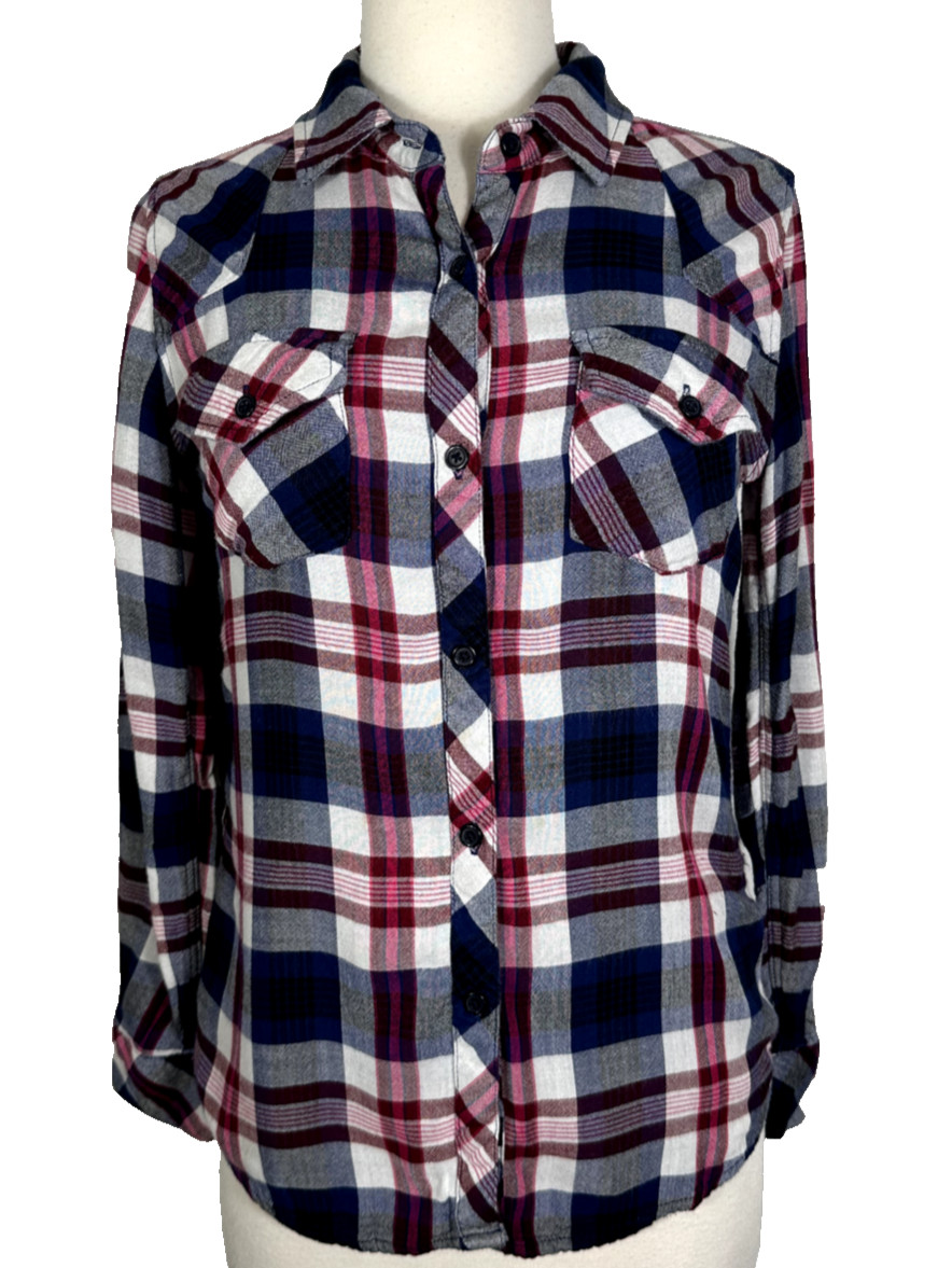 Rails Tretit Shirt Womens Sz XS Plaid Button Up Tencel Rayon Double Layered