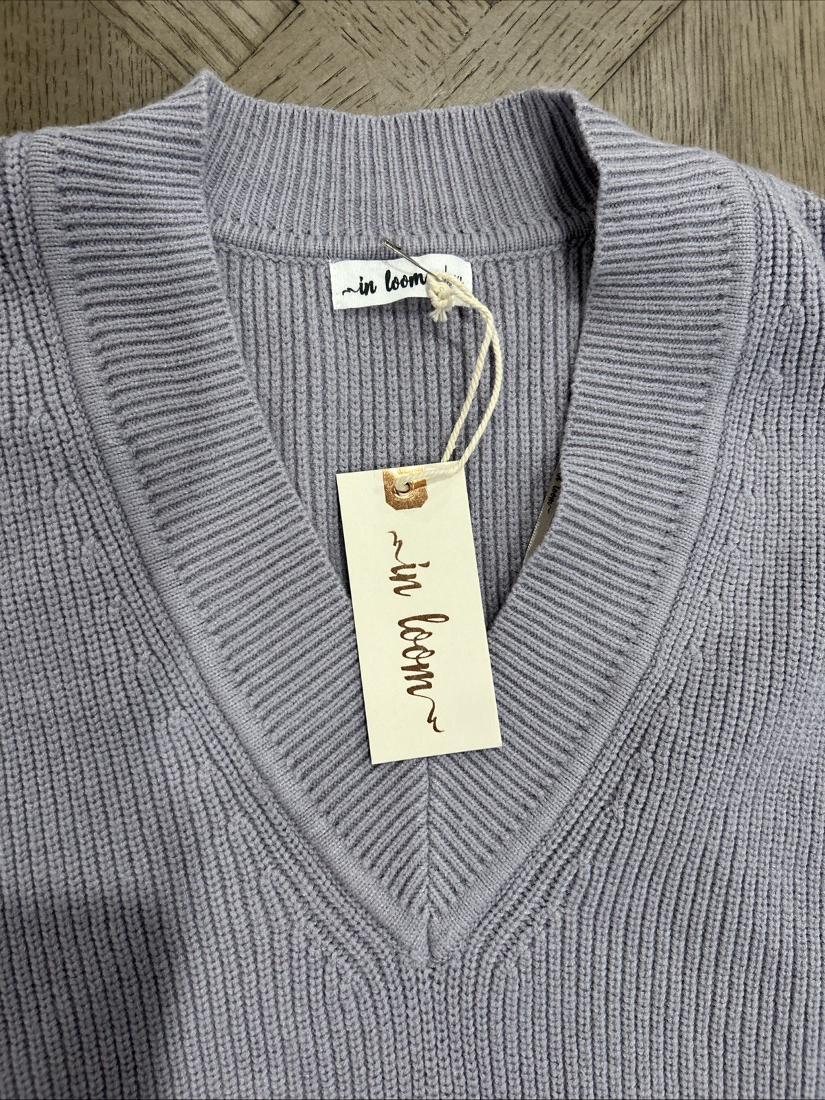 NWT In Loom Wide Eyed Sweater Knit Vest – Color Lavender/ Slate Blue – Med/Large