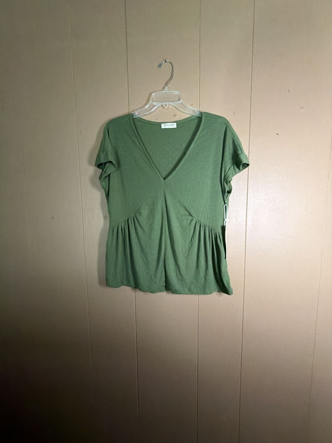 78&SUNNY Hope Pointelle V-Neck Shirred Tee Matcha Green Size M