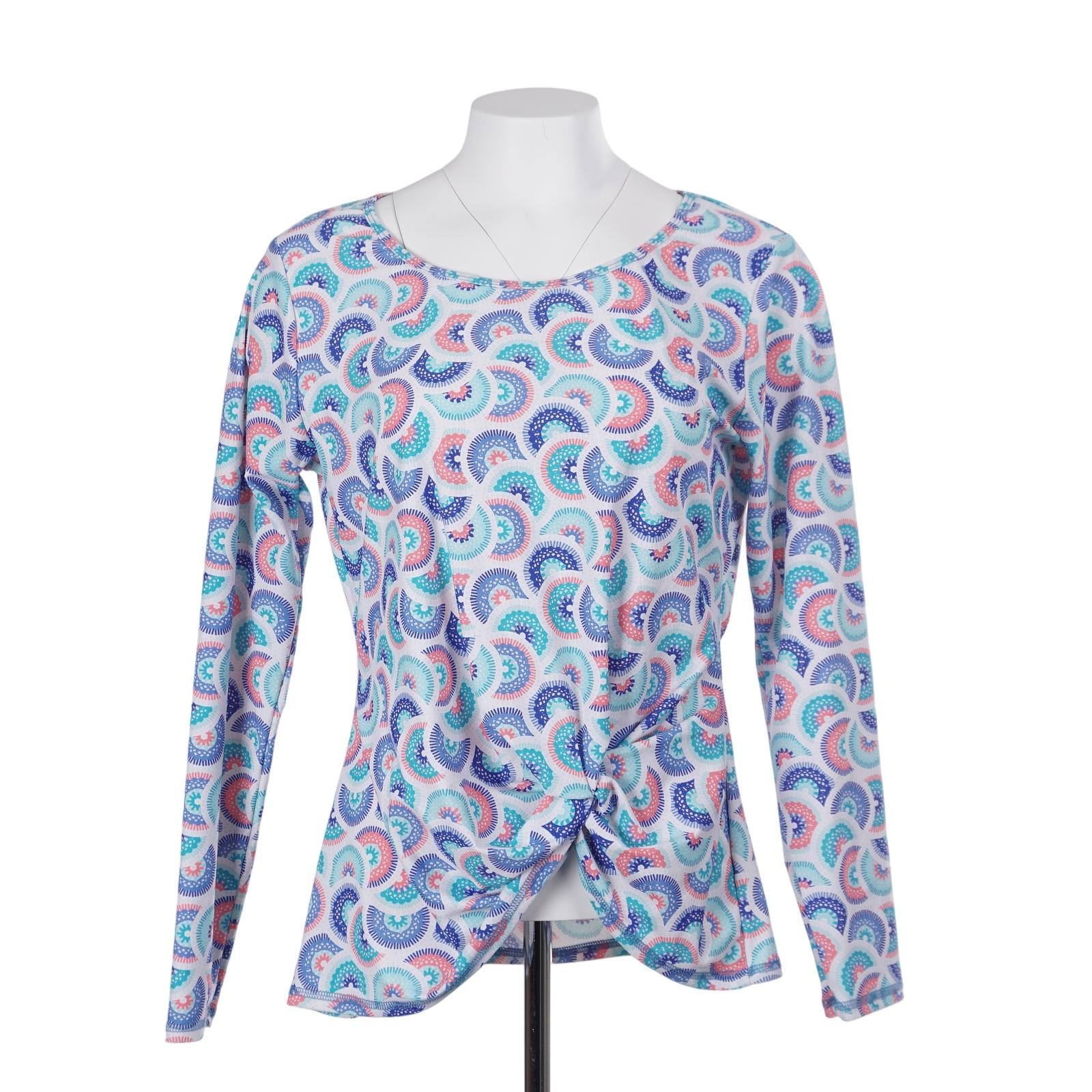 Aqua Et Sol Top L Allover Print Nylon Stretch Long Sleeve Pullover Outdoor Beach