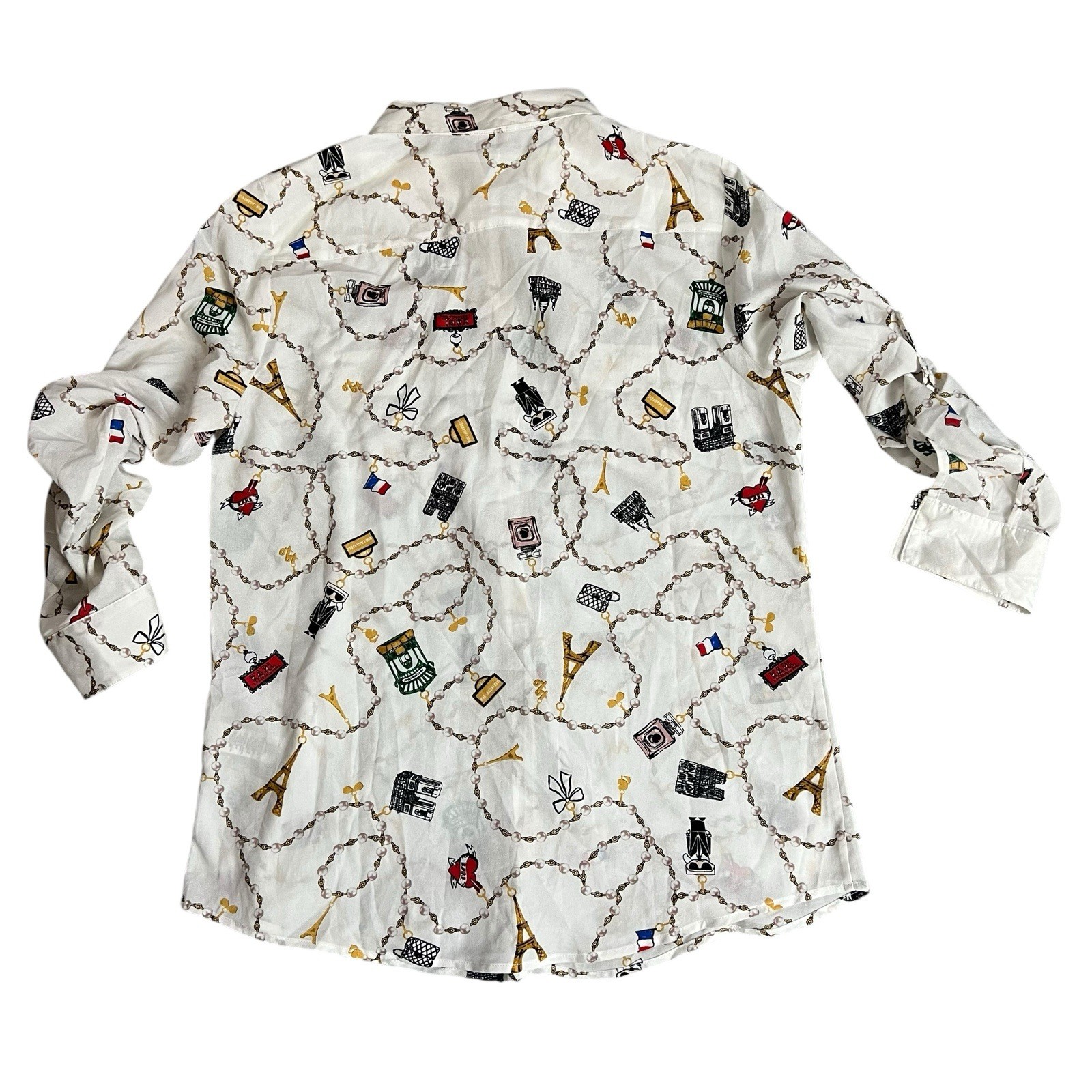 Karl Lagerfeld Paris Landmarks Charm Bracelet Button Blouse Size M