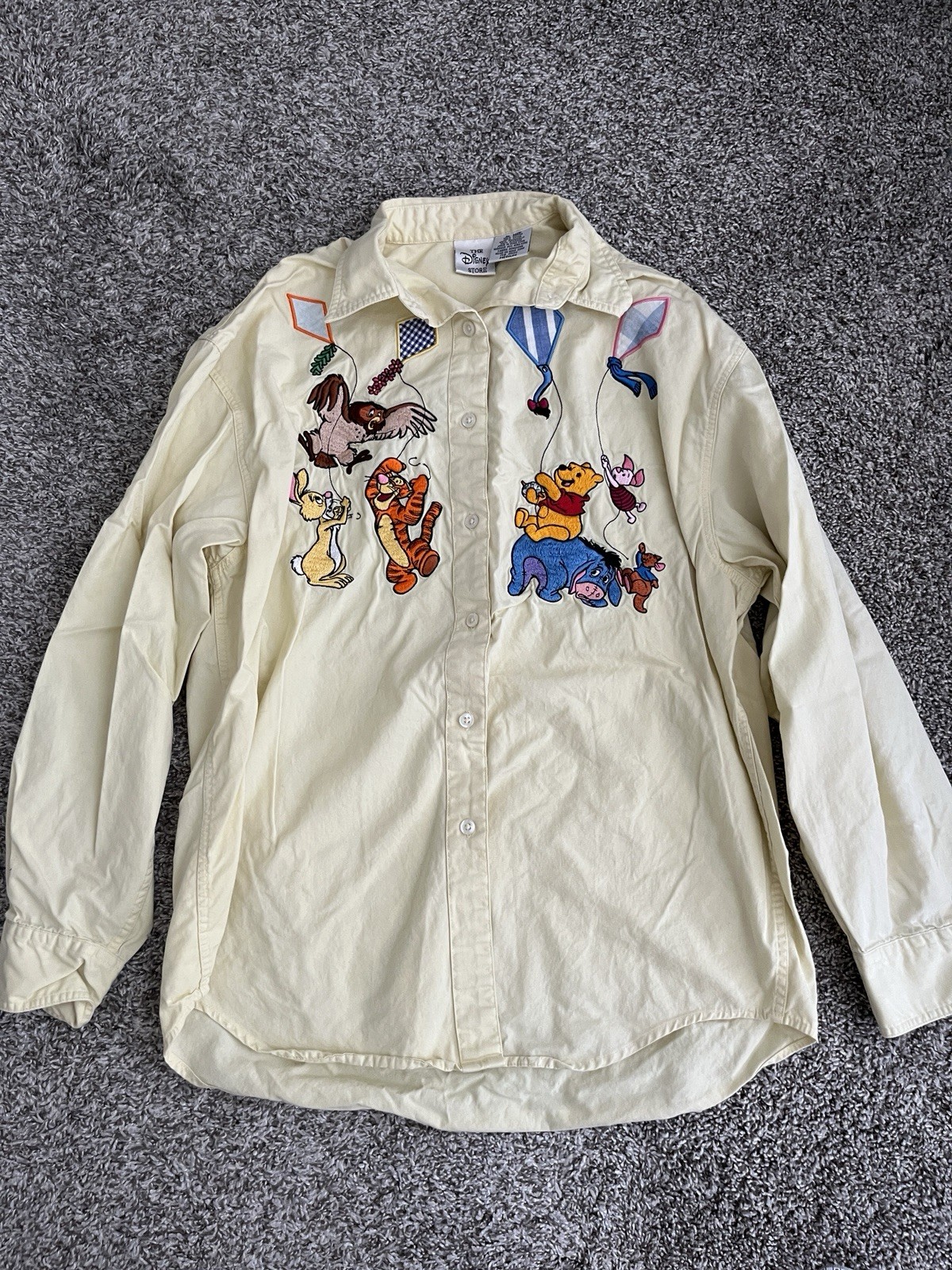 Disney Winnie The Pooh Vintage Embroidered Yellow Button Up