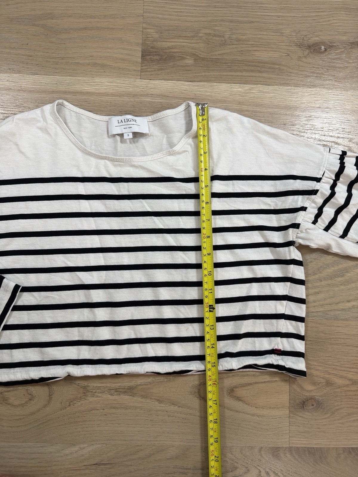 La Ligne Women’s S White/Black Striped Cotton Long Sleeve Crop Tee