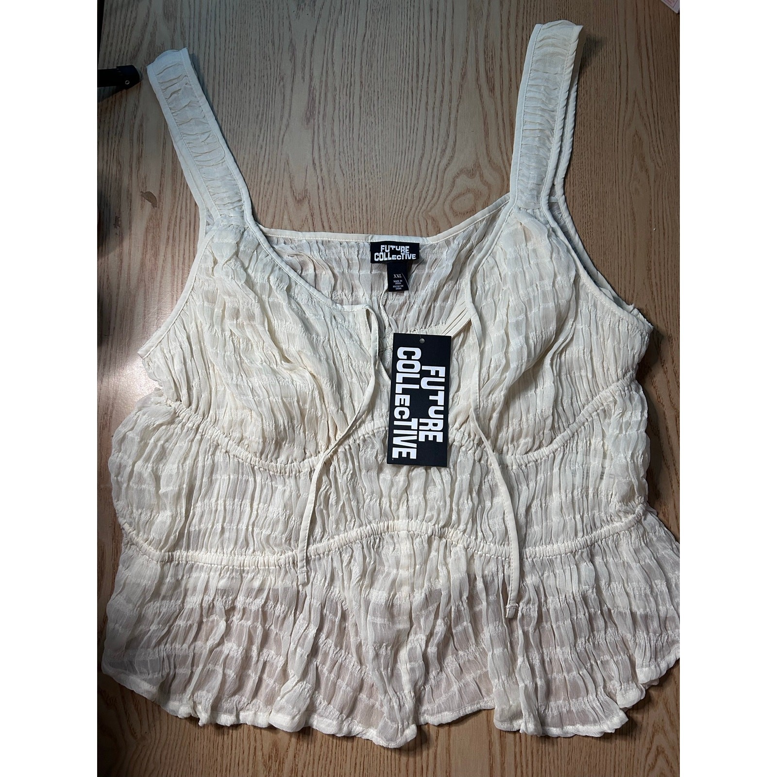 New Women’s Future Collective Boho tank Semi Sheer Stretchy Cream size XXL