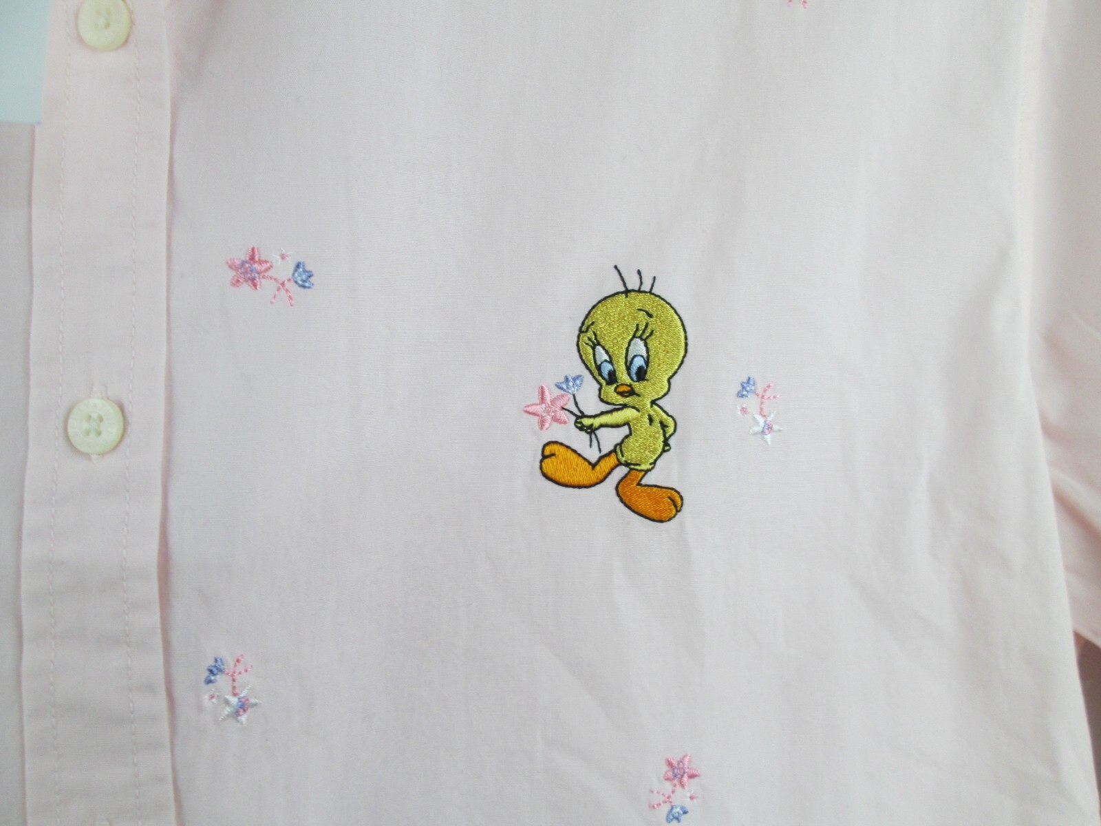 VTG Tweety Bird Pink Button Shirt Women XL Warner Bros w/Socks Embroidered NWT