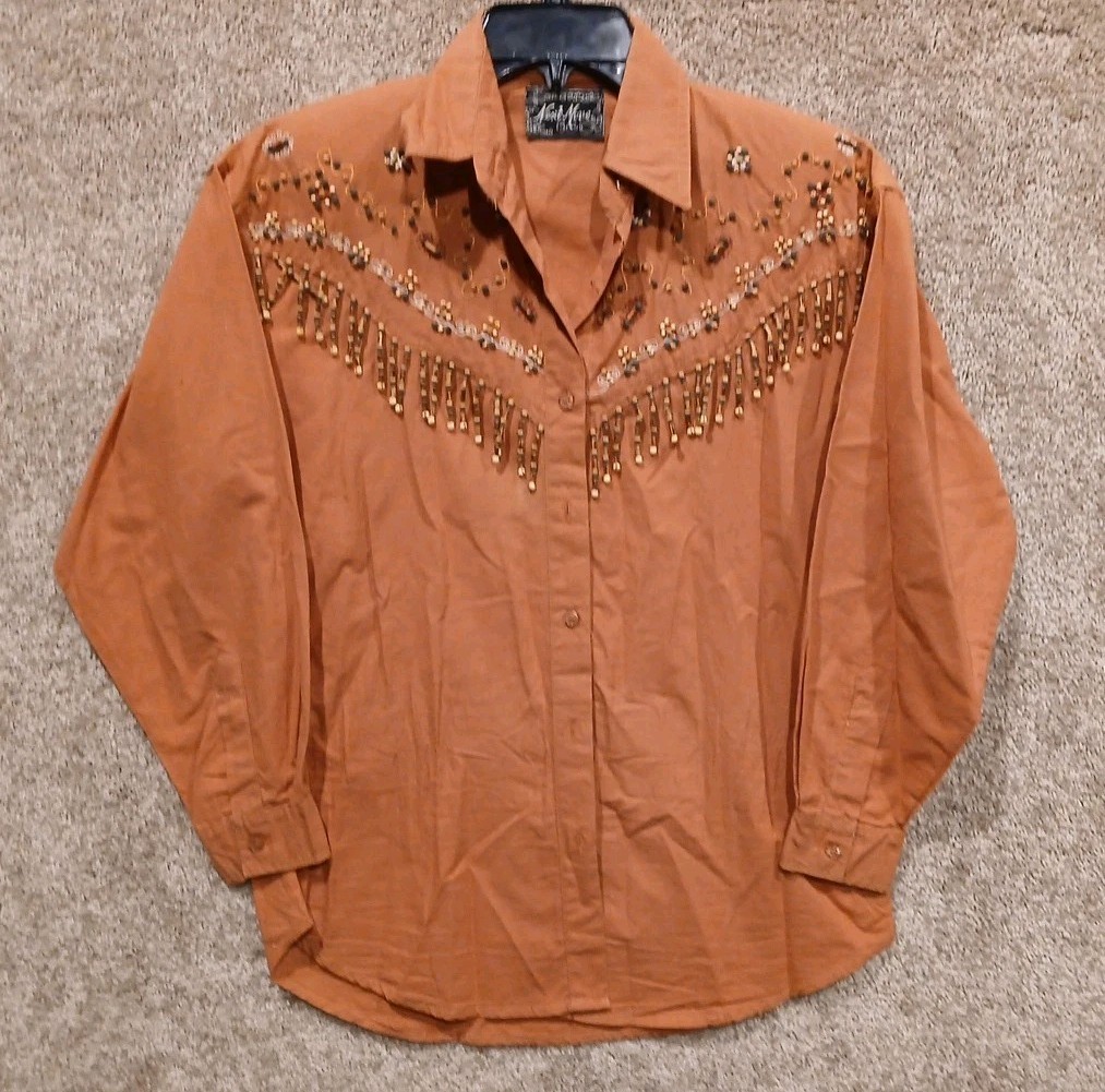 Next Move Button Up Shirt Top Embroidered Tassles Native American Navajo