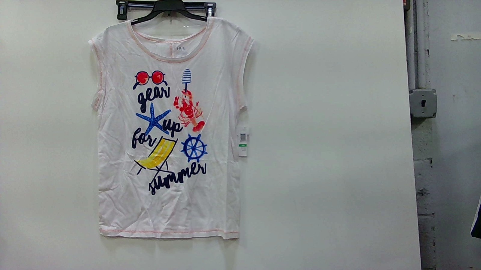 HUE Graphic Tank Top Women’s Large White Sleeveless Summer Print