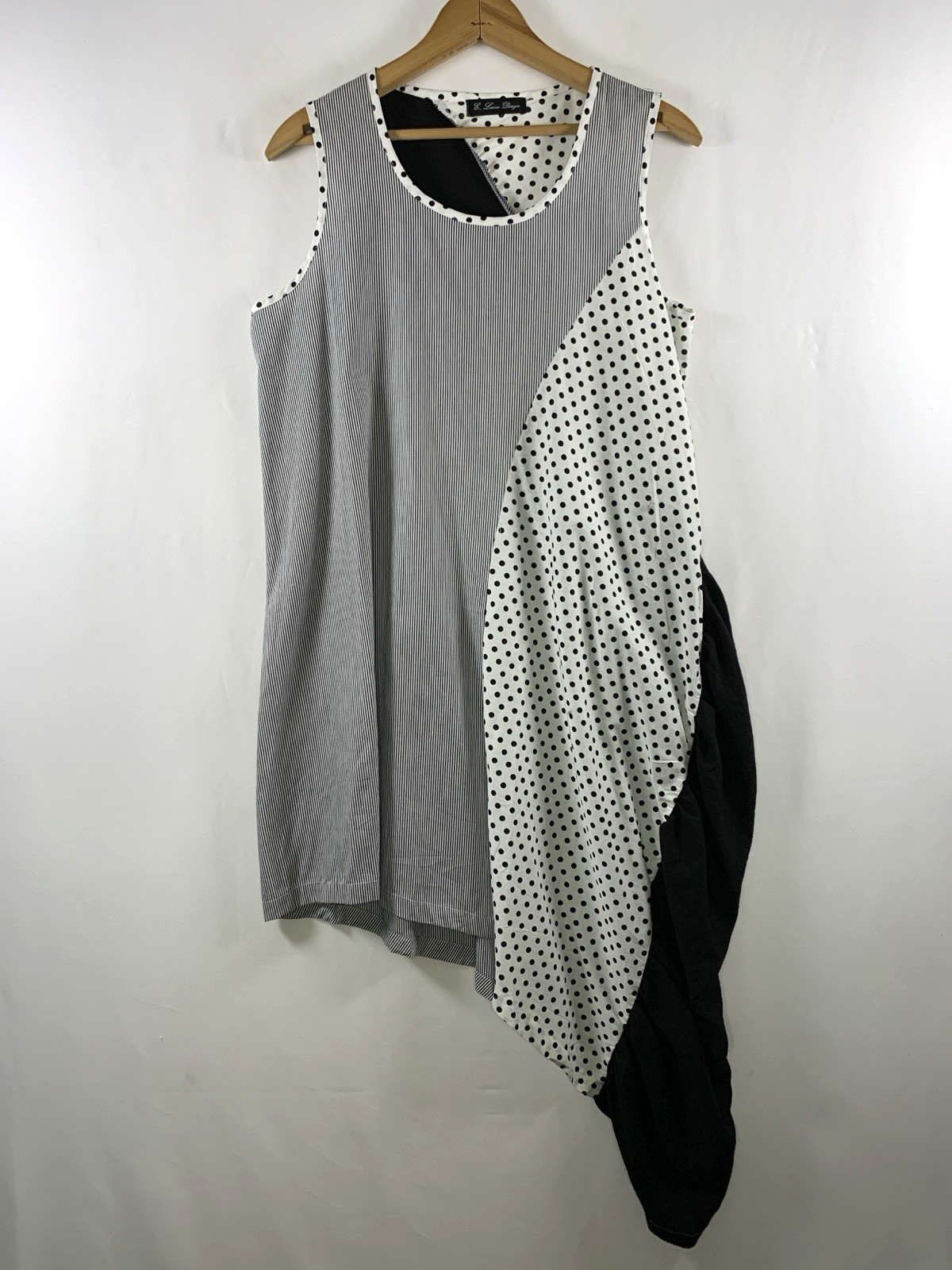 Womens Lagenlook Artsy Asymmetrical Top S/M Mixed Print Avant Garde Quirky Layer