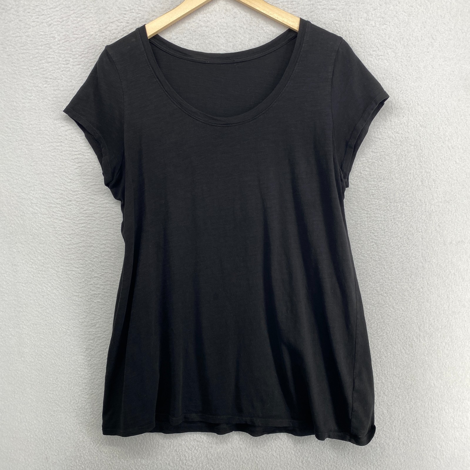 EILEEN FISHER Top L Organic Cotton Slub Jersey Scoop Neck Cap Sleeve Black
