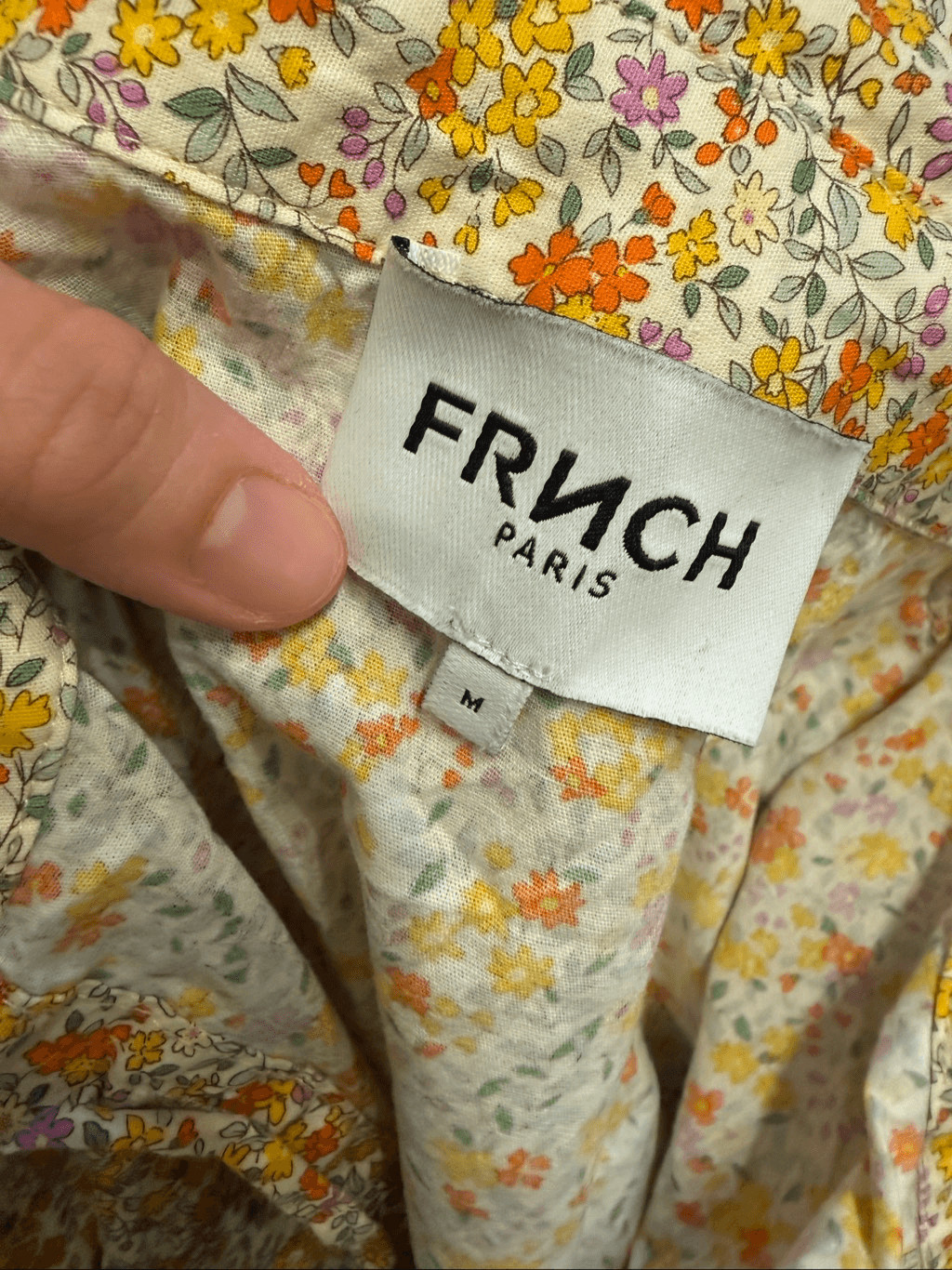 FRNCH Paris Multicolor Floral Tie-Front Button Down Collared Blouse Size Medium
