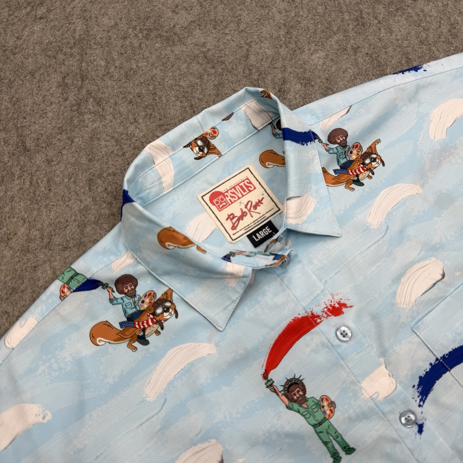 RSVLTS Bob Ross Shirt Womens Large Painter Kunuflex Freedom To Create Button Up