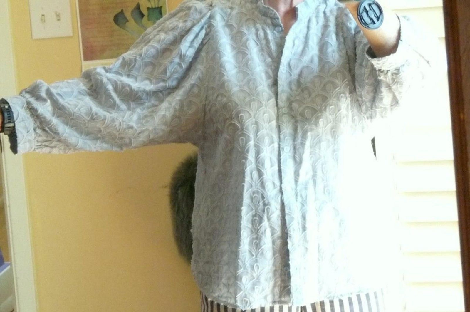 Anthropologie Pilcro Dusty blue Blouse tonal applique cotton voile balloon slv S