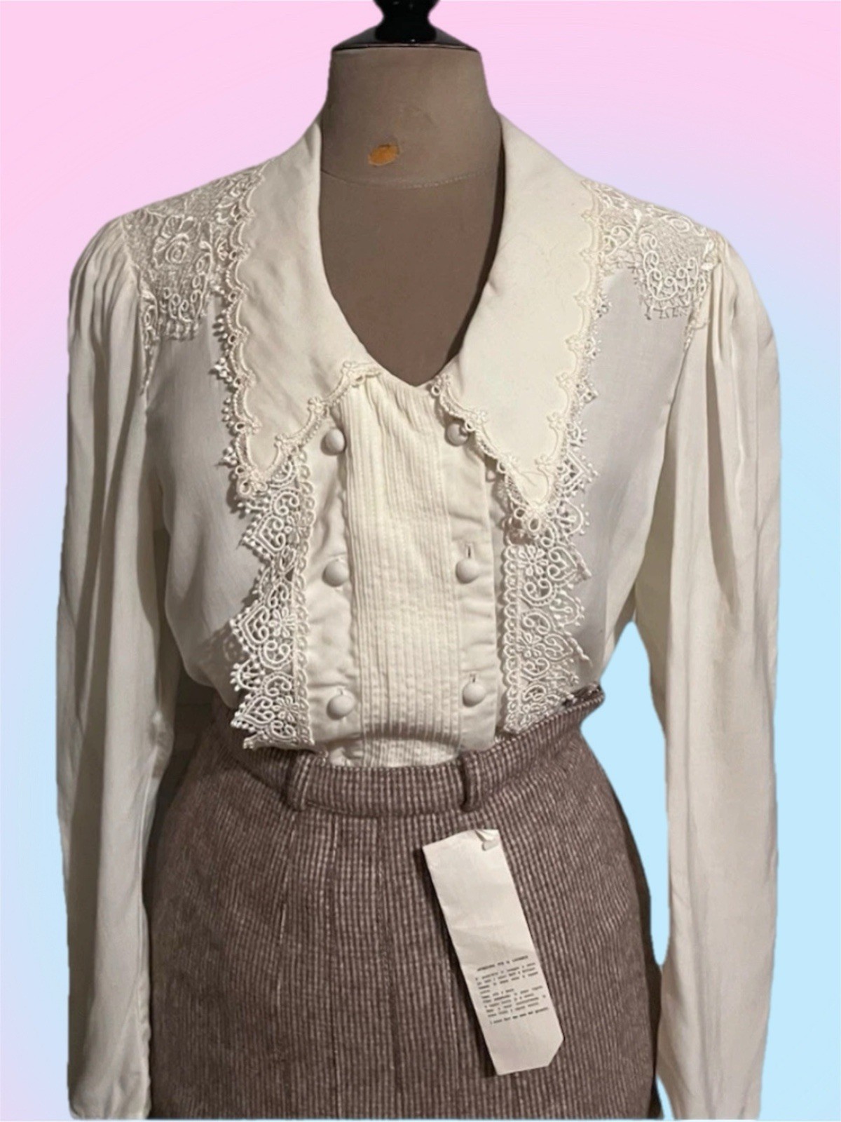 Vintage Victorian Scott McClintock Lace Blouse Pleated Double Button Sz 10 M L