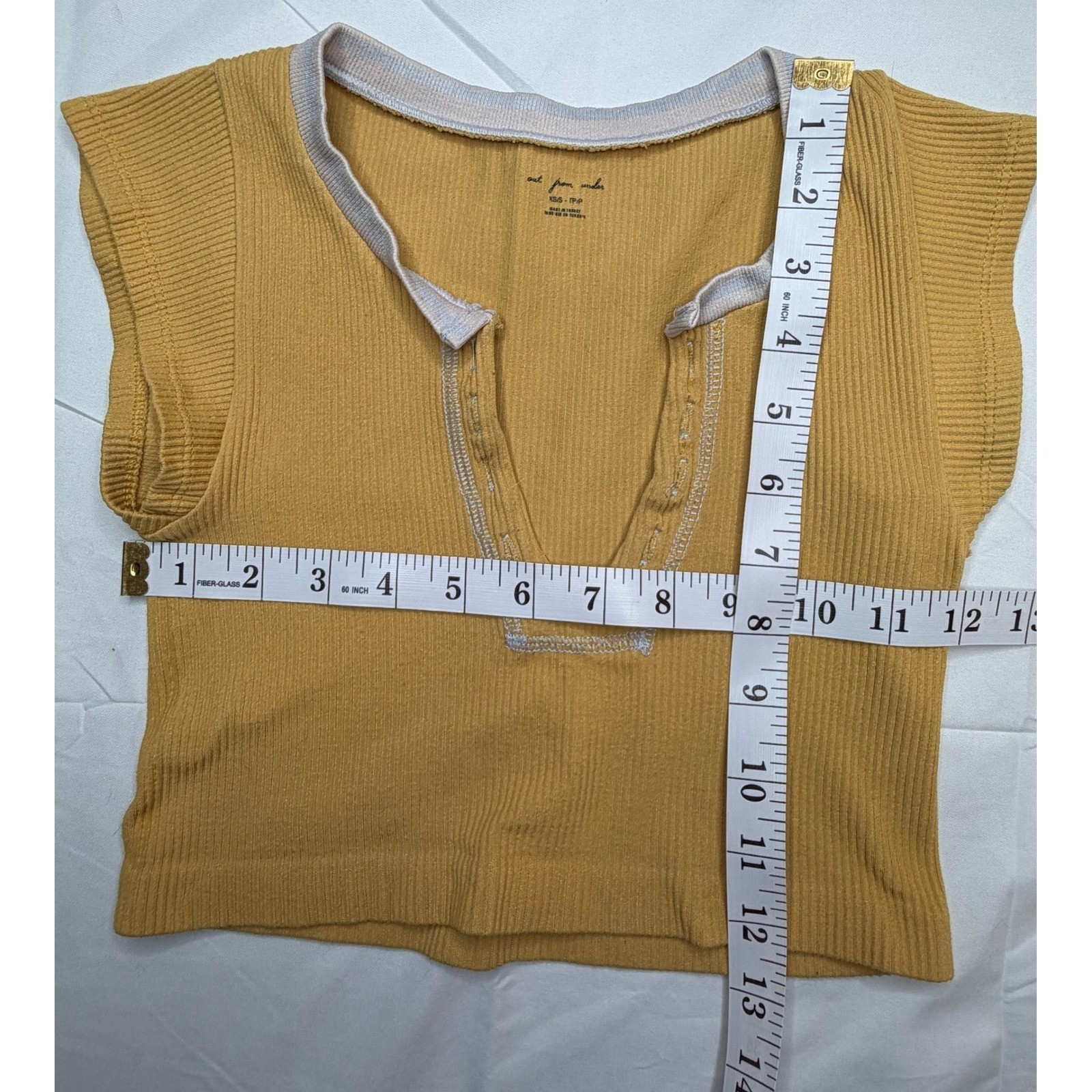 Out From Under Urban Outfitters Mustard Ribbed Crop Top XS/S Notch Neck Baby Tee
