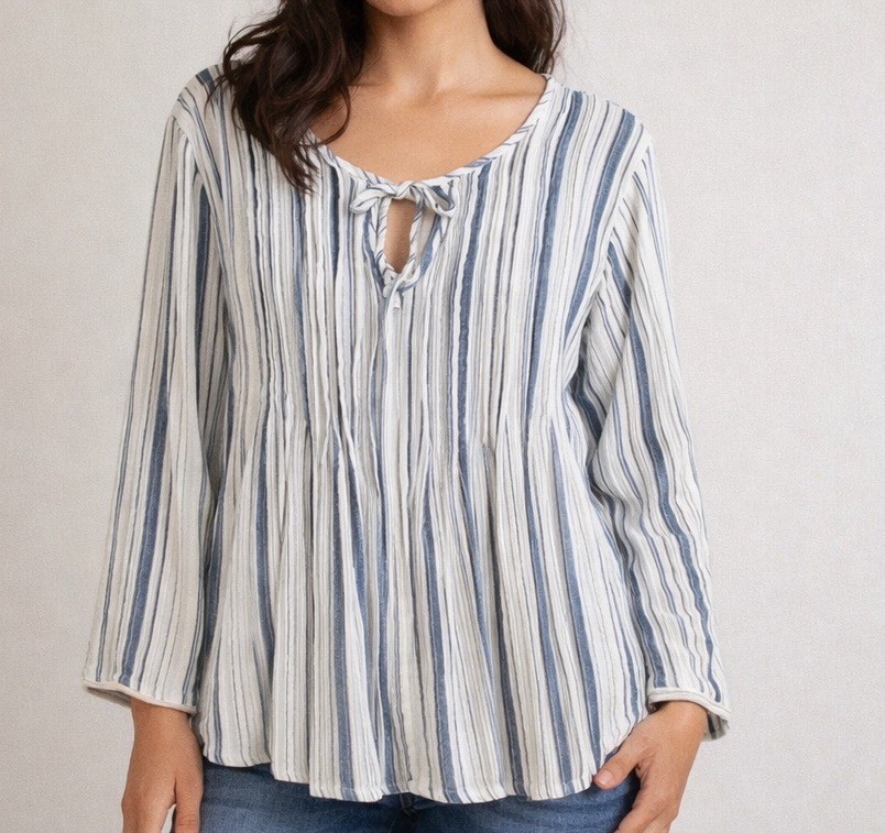 a.n.a. Striped Peasant Blouse Women’s L Boho Cottage core Cotton Baby doll Top