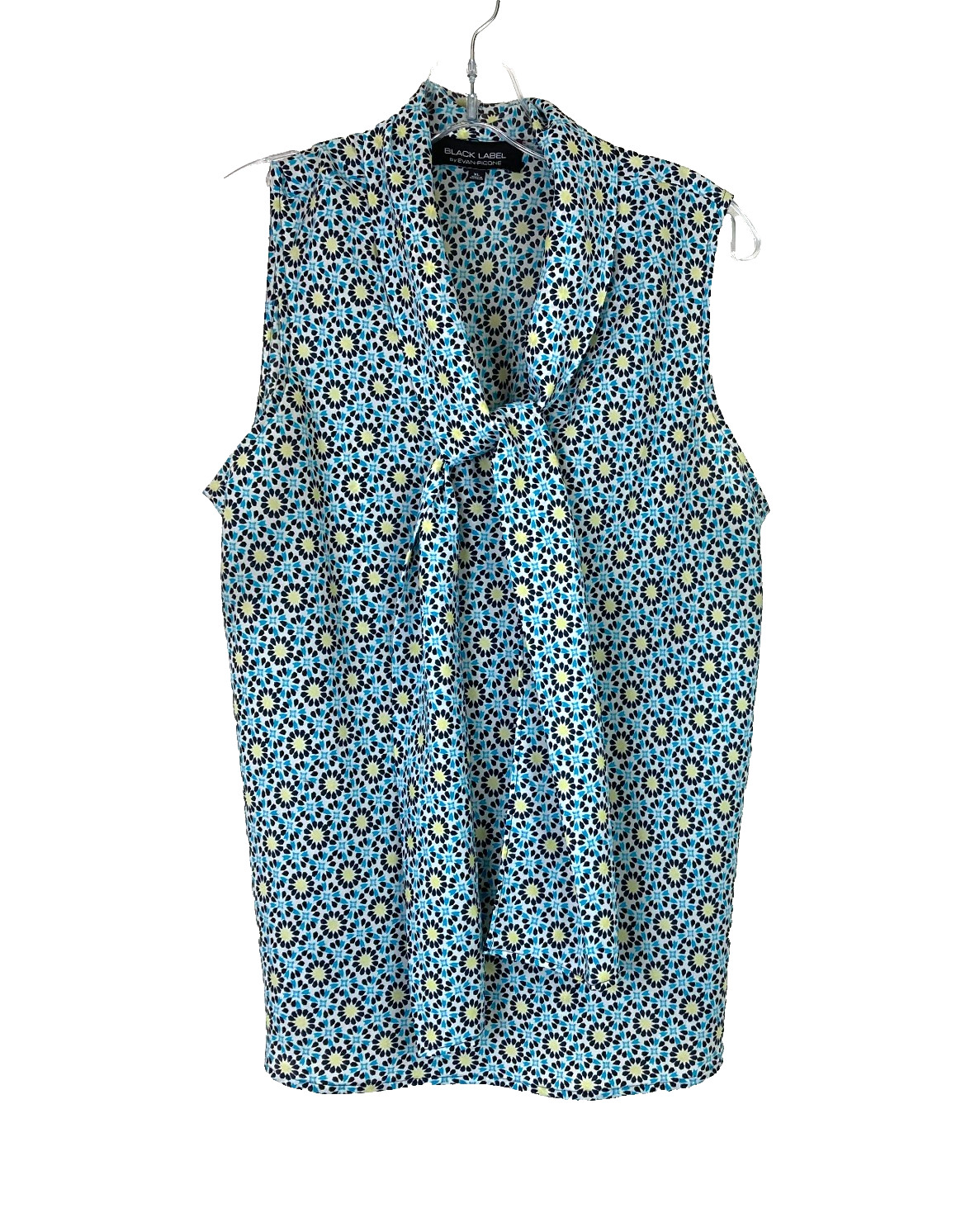 Black Label by Evan Picone Women’s Blouse with Tie Size XL Blue Yellow